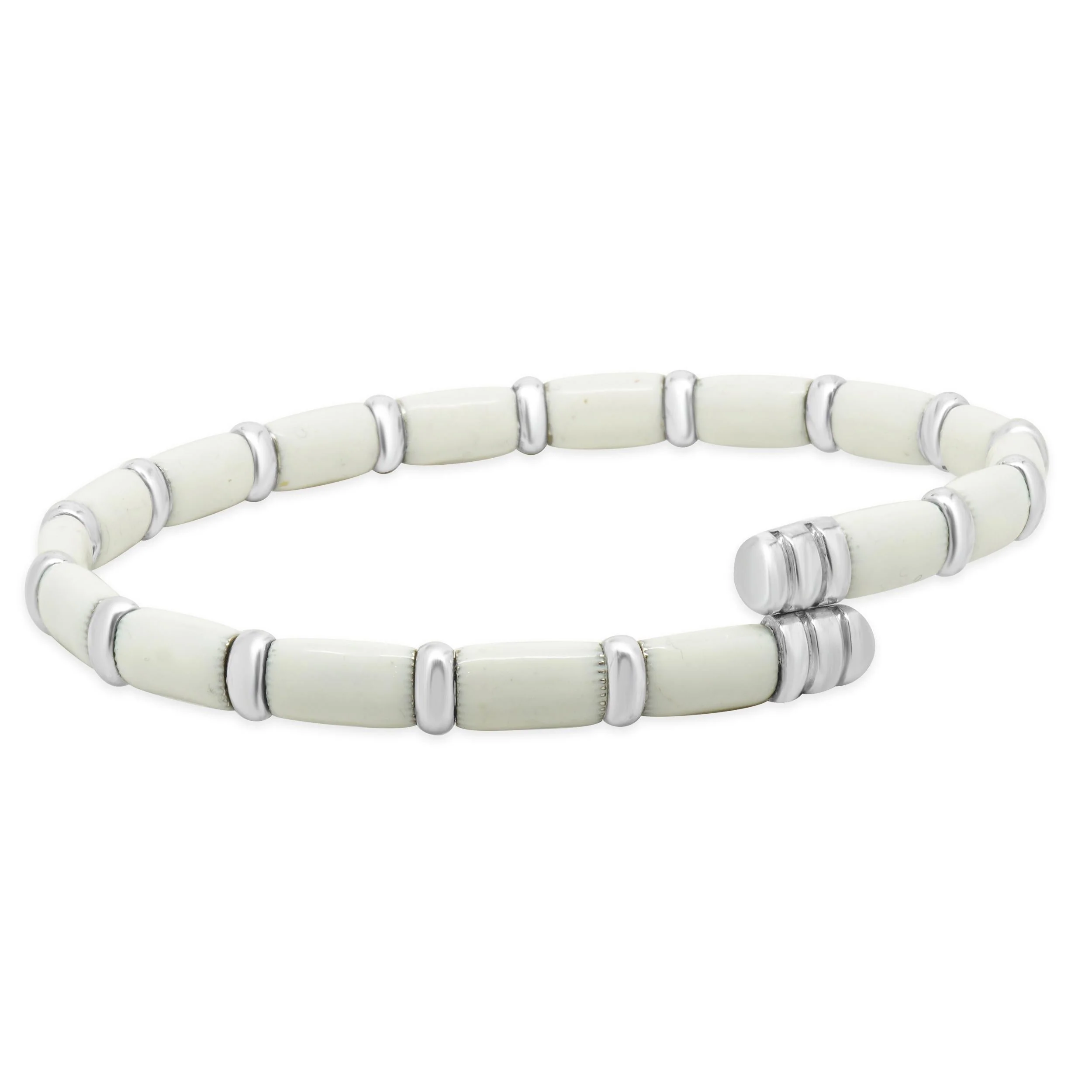 Henderson Legacy 18 Karat White Gold, Sterling Silver and White Enamel Bangle Bracelet - Image 3