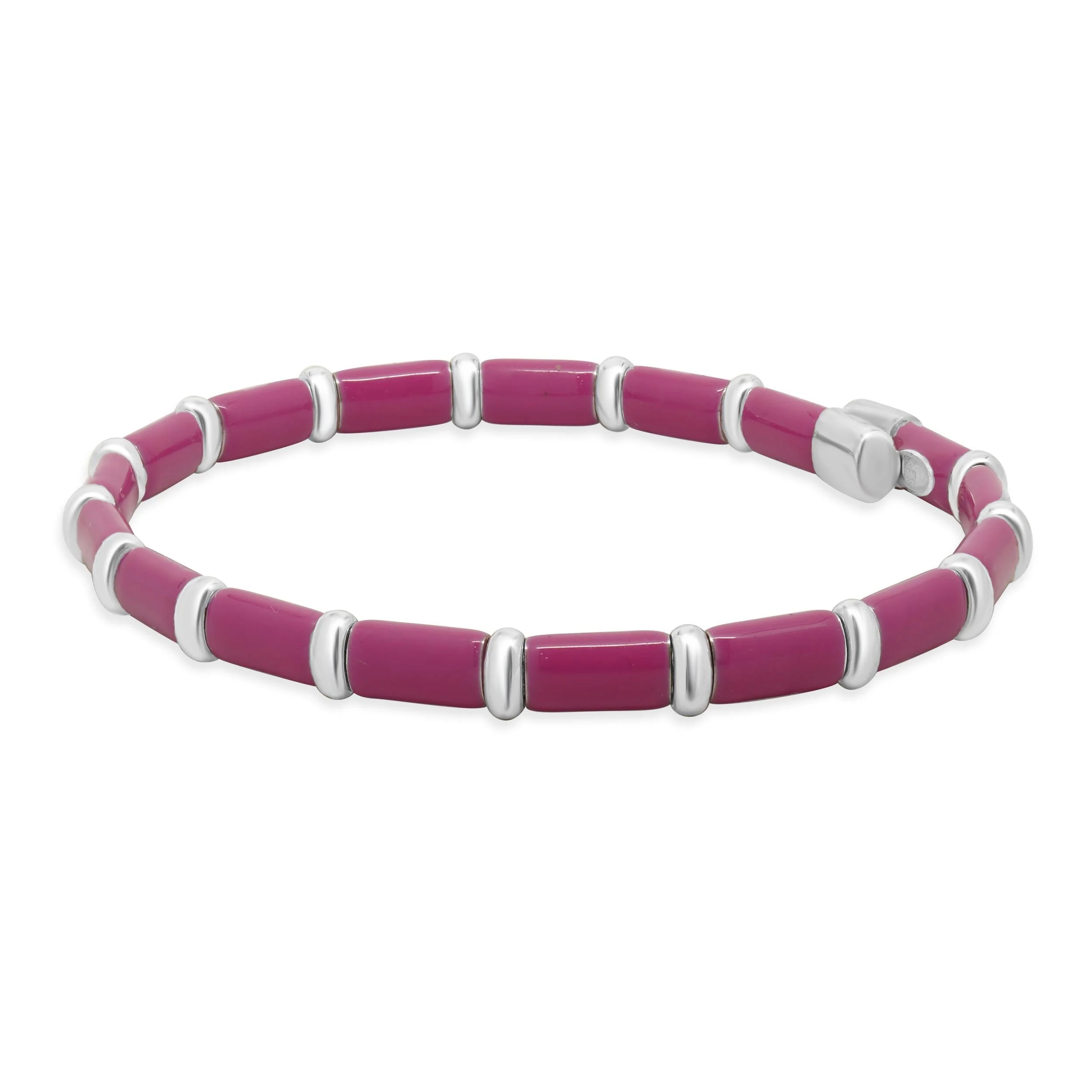 Henderson Legacy 18K White Gold, Sterling Silver and Pink Enamel Bangle Bracelet - Image 2