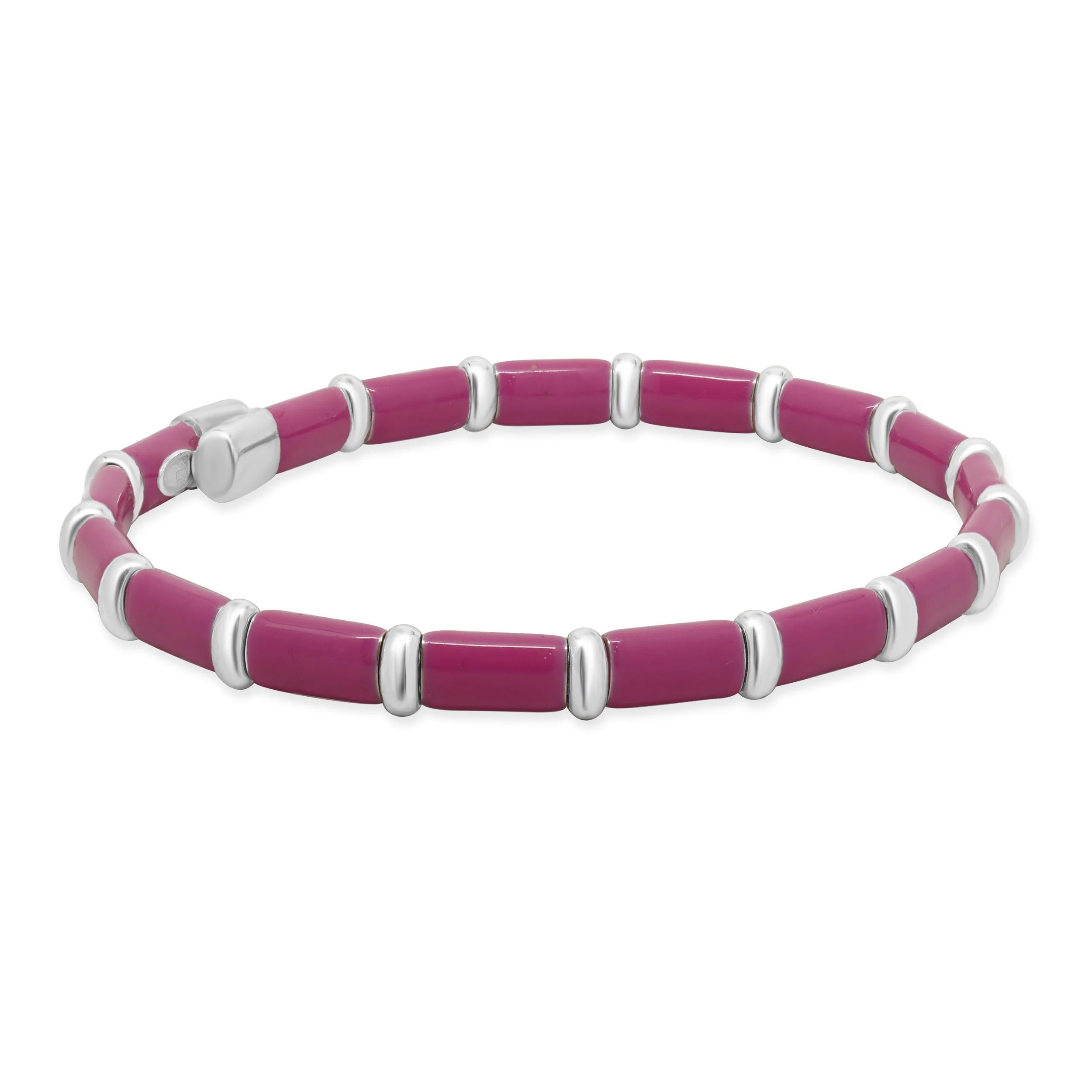 Henderson Legacy 18K White Gold, Sterling Silver and Pink Enamel Bangle Bracelet - Image 3