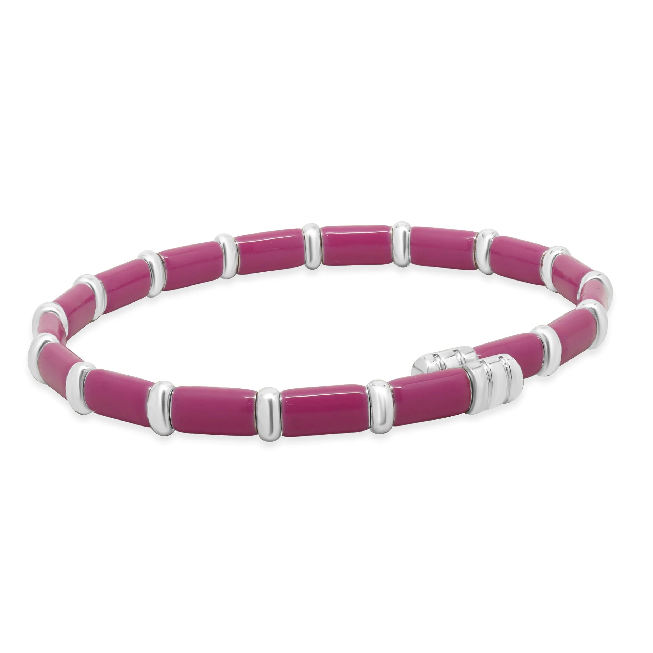 Henderson Legacy 18K White Gold, Sterling Silver and Pink Enamel Bangle Bracelet - Image 4