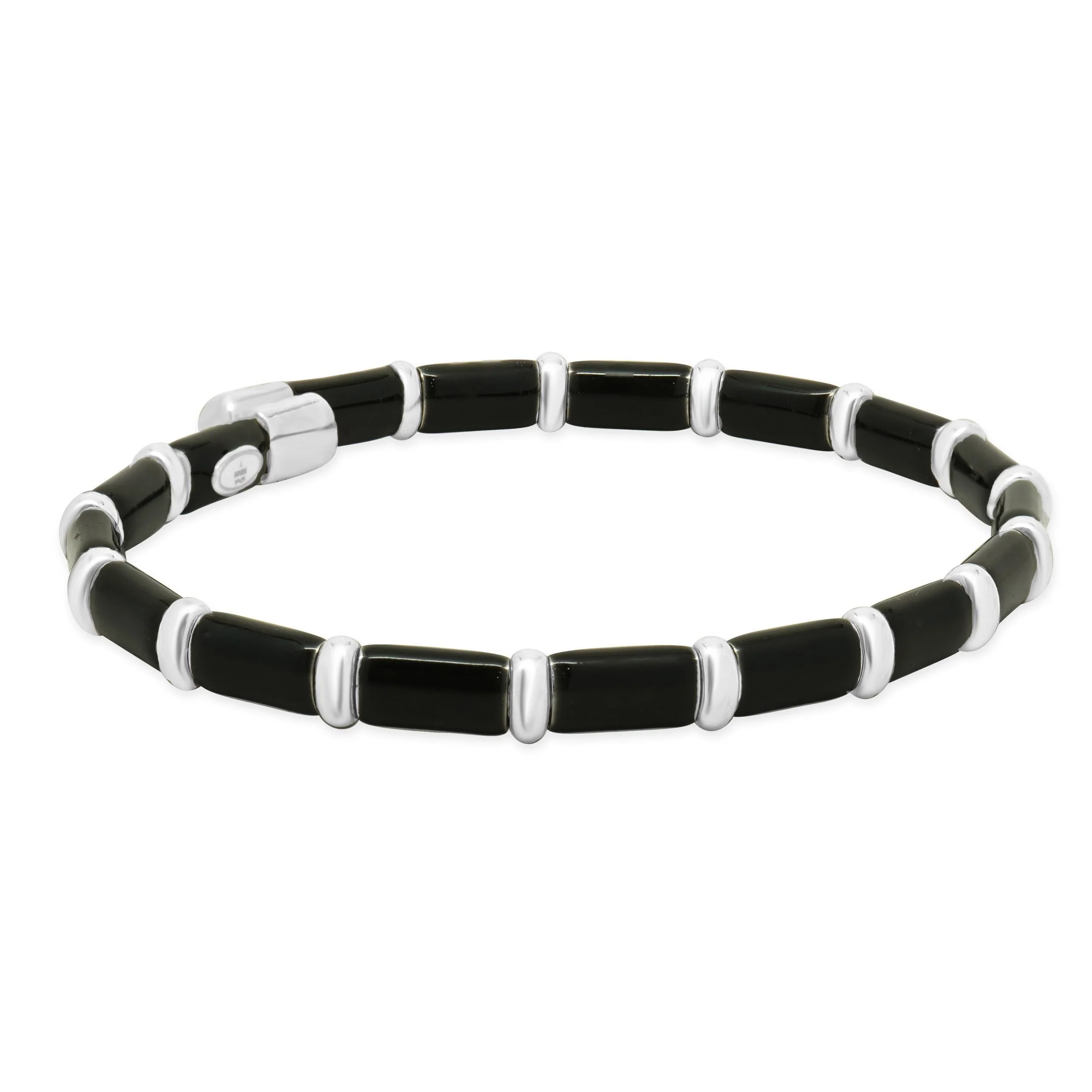 Henderson Legacy 18K White Gold, Sterling Silver, Black Enamel Bangle Bracelet - Image 2
