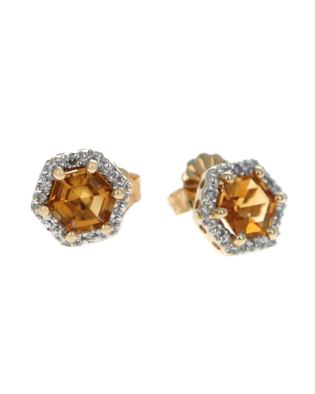Hexagon Shaped Citrine and Diamond Halo Studs - Image 2