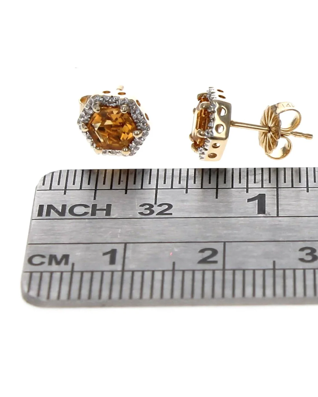 Hexagon Shaped Citrine and Diamond Halo Studs - Image 3