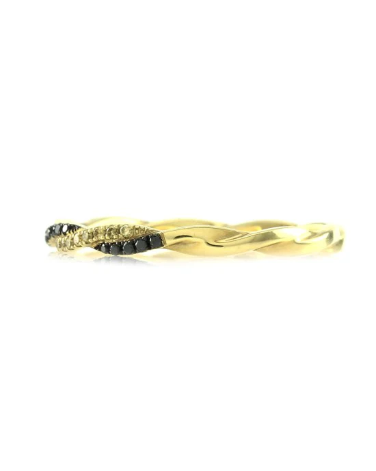 Hidalgo Pave Black and Yellow Diamond Twisted Ring Guard in Gold - Image 2