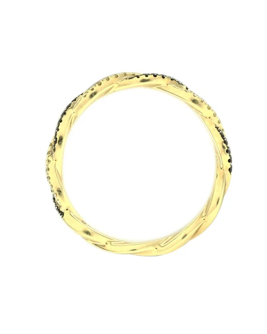 Hidalgo Pave Black and Yellow Diamond Twisted Ring Guard in Gold - Image 3