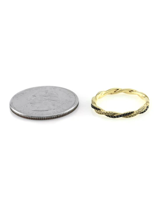 Hidalgo Pave Black and Yellow Diamond Twisted Ring Guard in Gold - Image 4