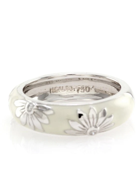 Hidalgo White Enamel Flower Band w/ 0.06ctw Diamonds in 18K White Gold SZ 6.25