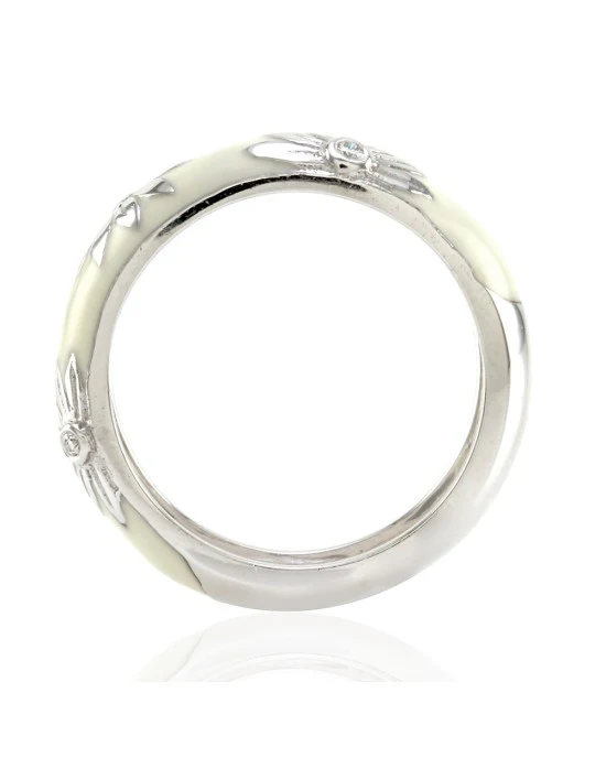 Hidalgo White Enamel Flower Band w/ 0.06ctw Diamonds in 18K White Gold SZ 6.25 - Image 3
