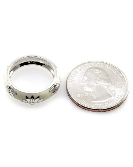Hidalgo White Enamel Flower Band w/ 0.06ctw Diamonds in 18K White Gold SZ 6.25 - Image 5
