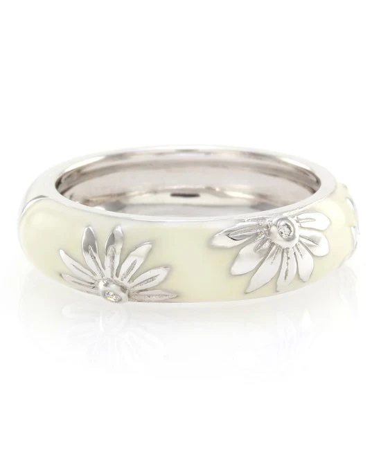 Hidalgo White Enamel Flower Band w/ 0.06ctw Diamonds in 18K White Gold SZ 6.25 - Image 6