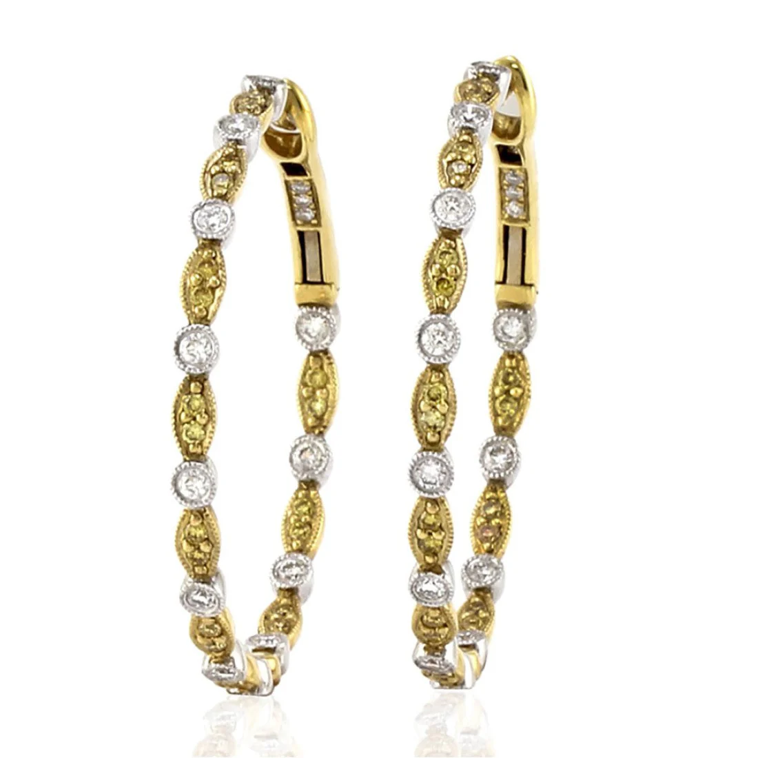 Hidalgo Yellow and White Diamond Inside Outside Hoop Earrings in White & Yellow Gold