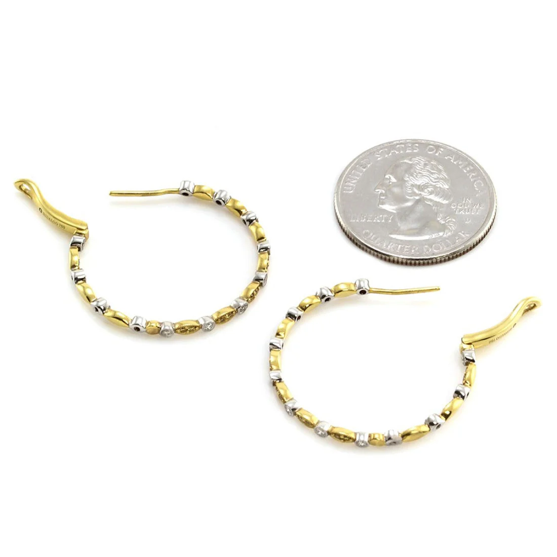 Hidalgo Yellow and White Diamond Inside Outside Hoop Earrings in White & Yellow Gold - Image 3