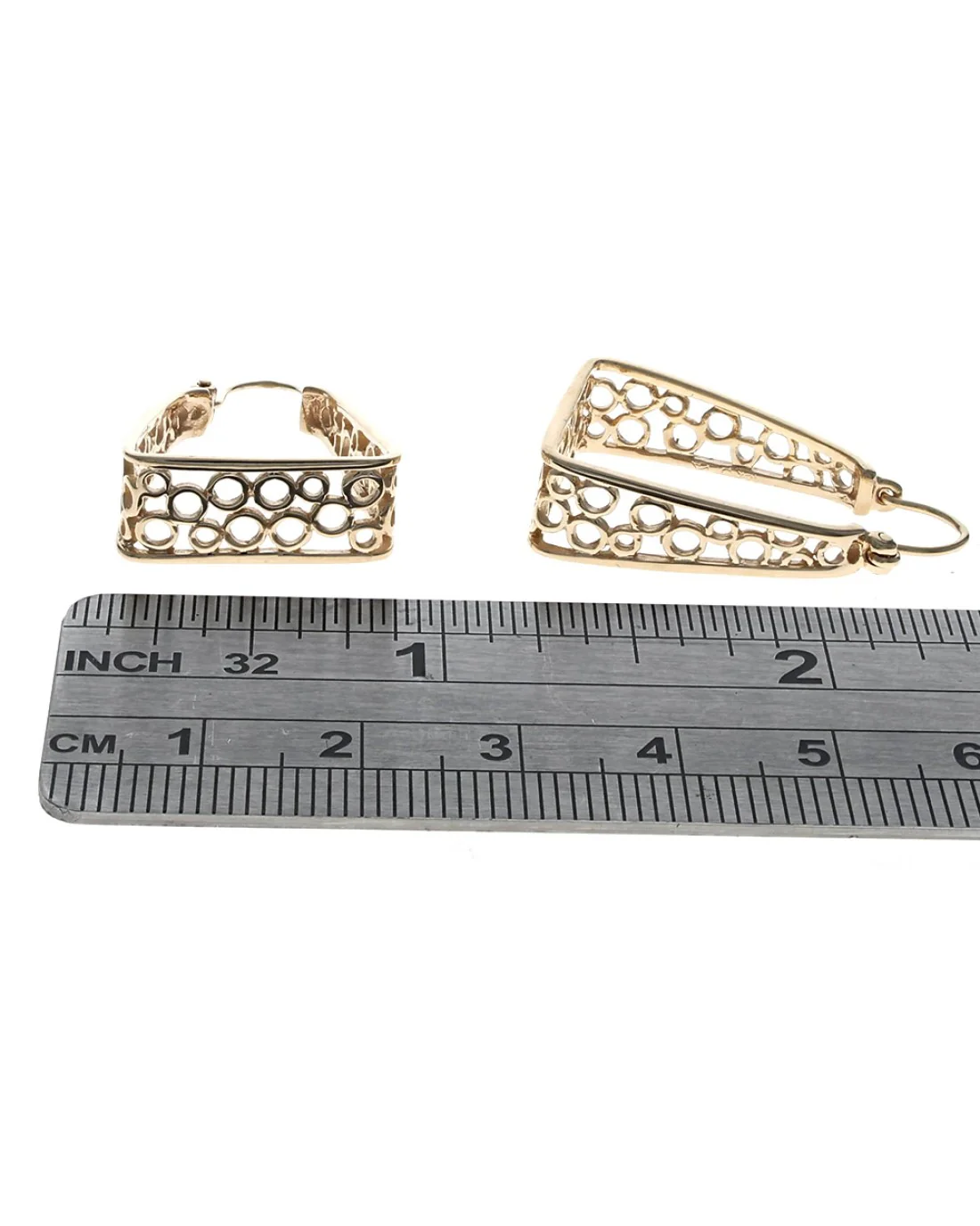 Honeycomb Trapezoid Earrings in Gold - Image 3