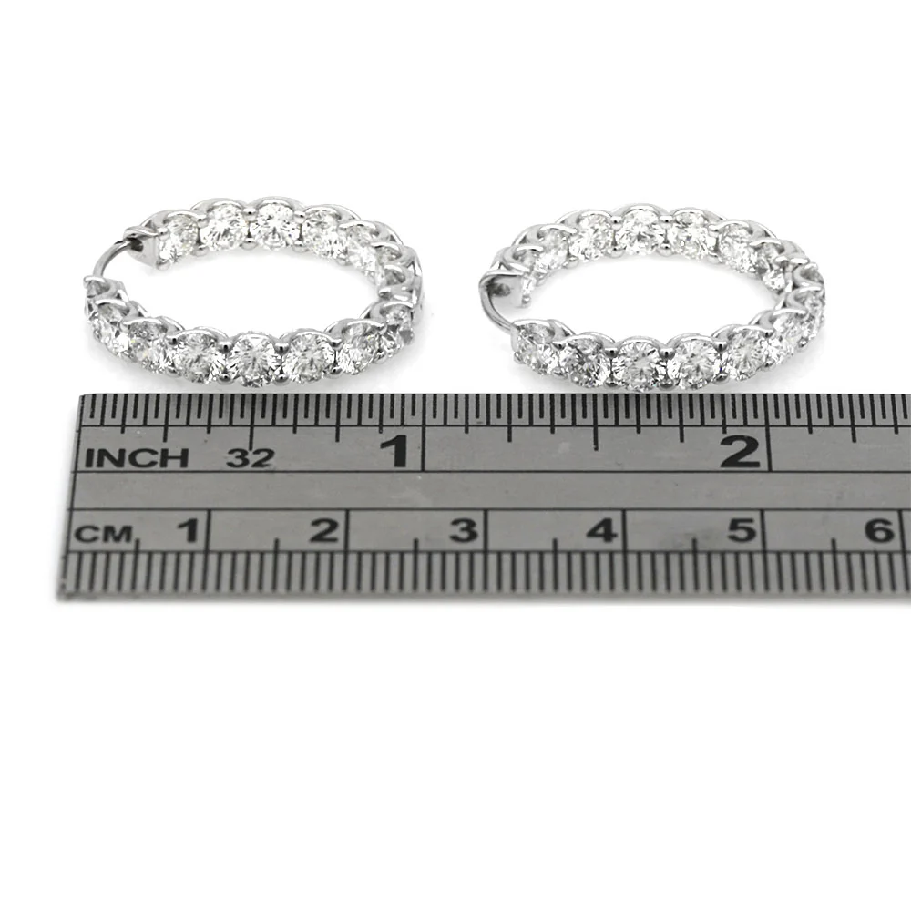 18K White Gold Inside Outside Diamond Hoop Earrings - Image 3
