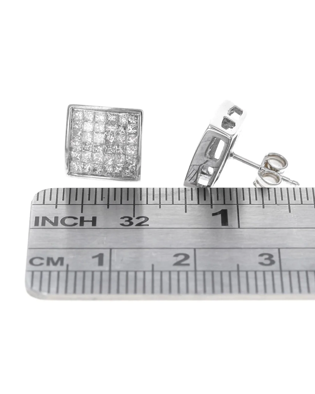 Invisible Set Princess Diamond Square Stud Earrings - Image 2