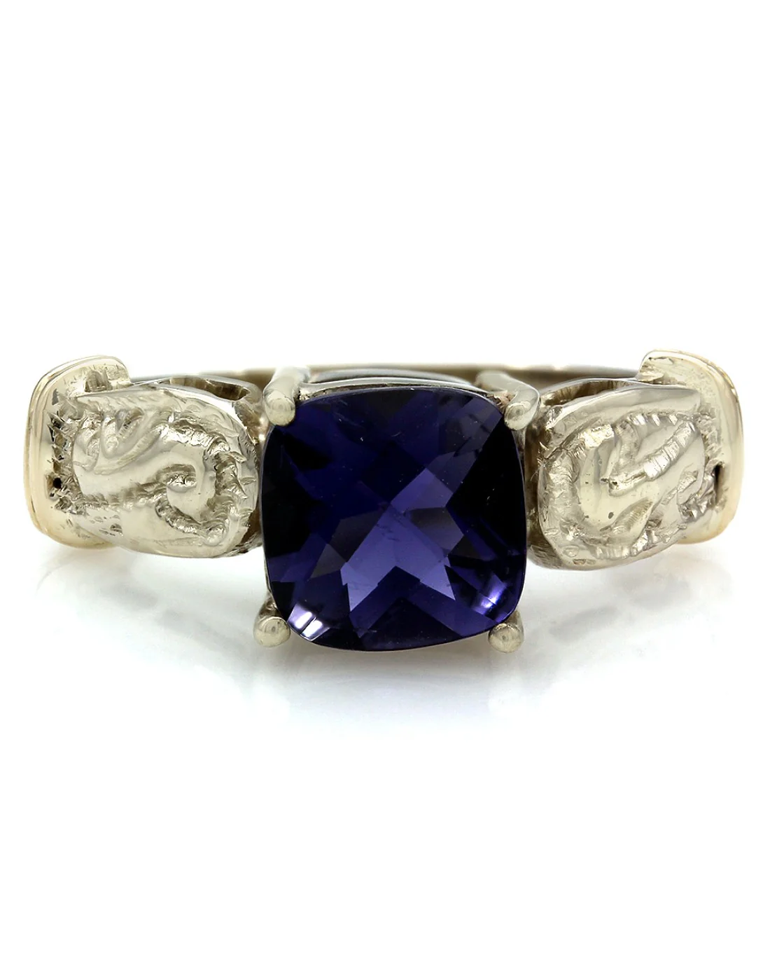 Iolite Cushion Scroll Accent Ring - Image 2