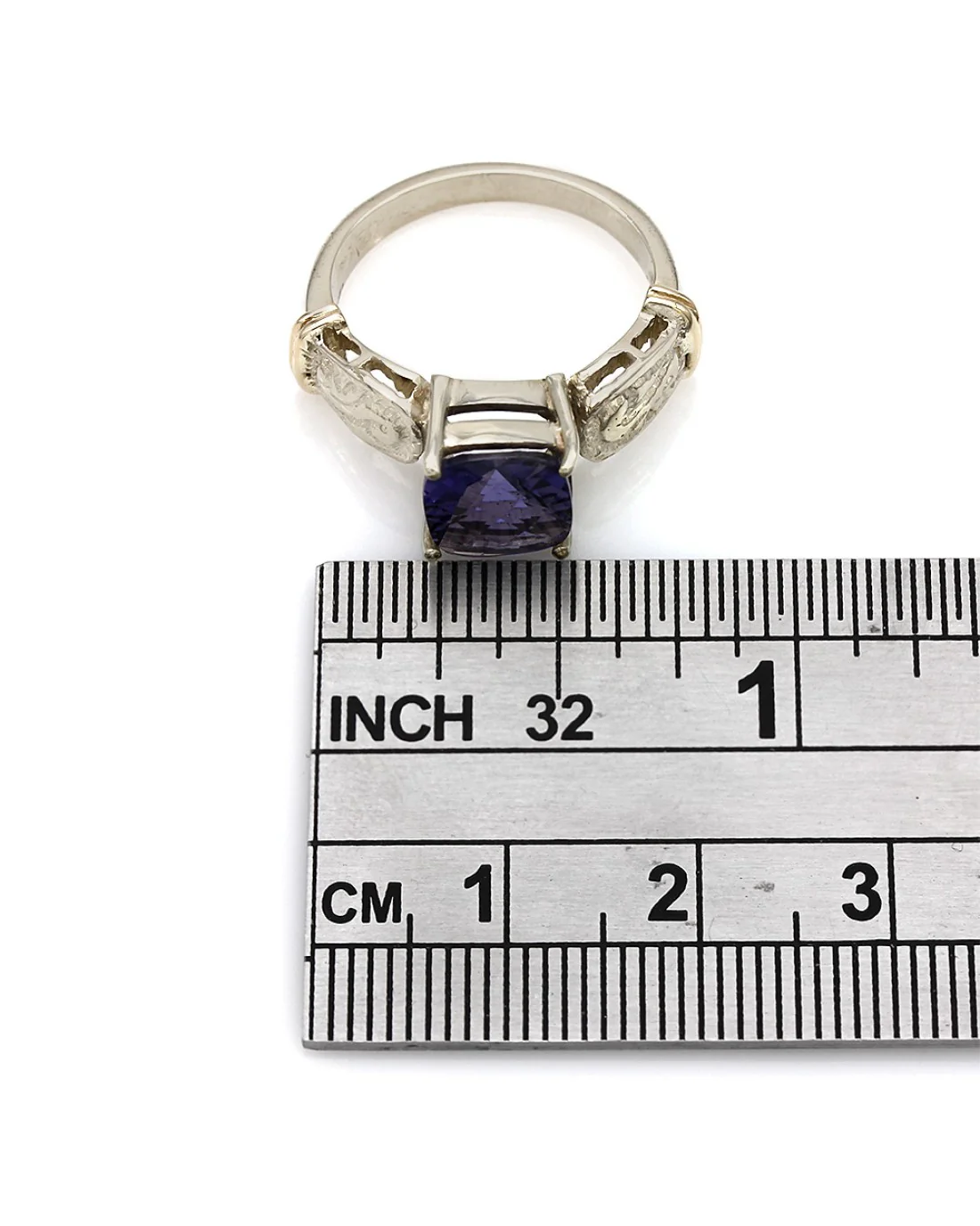 Iolite Cushion Scroll Accent Ring - Image 3