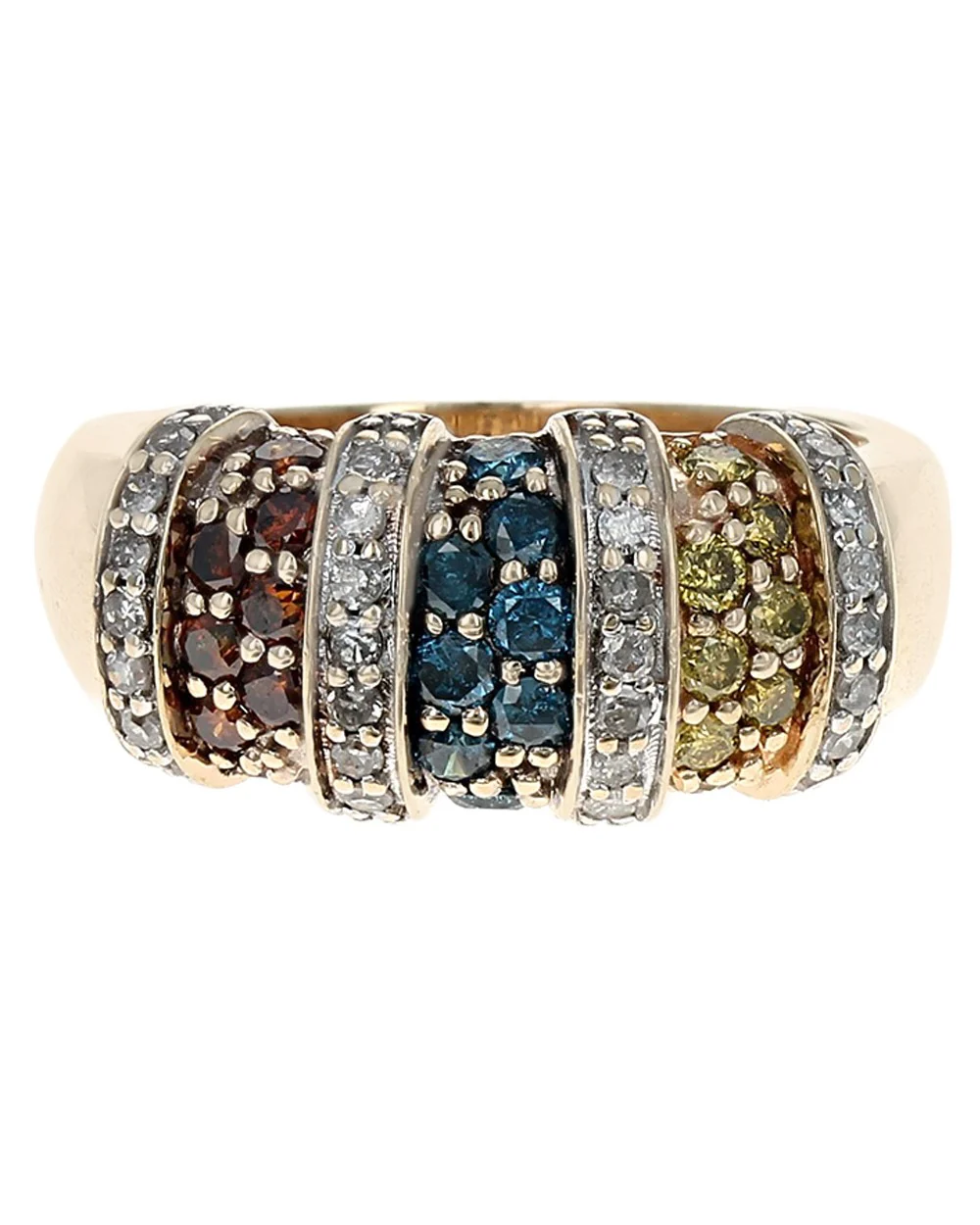 Irradiated and White Diamond Vertical Bar Split Ring in Yellow Gold - Image 2