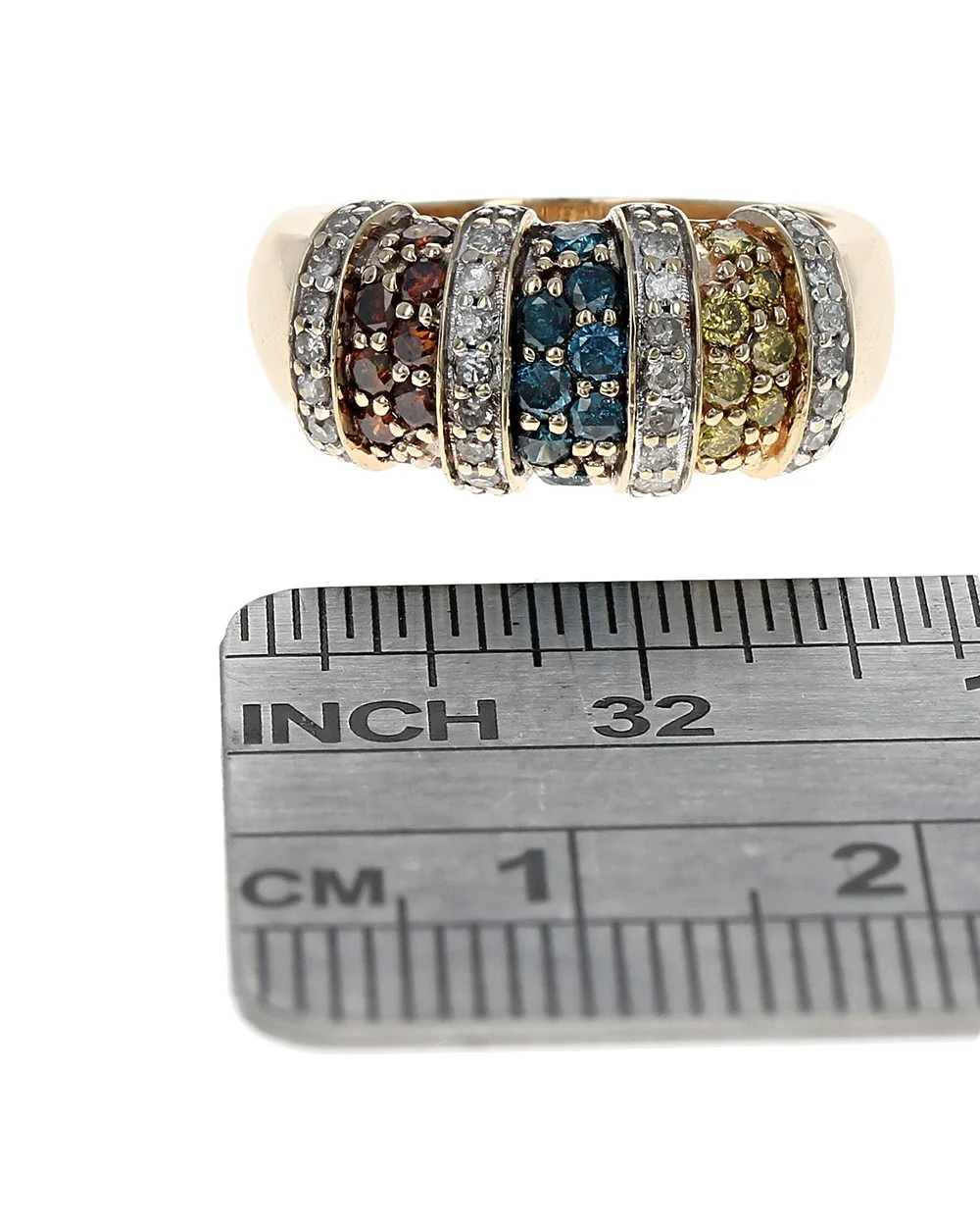 Irradiated and White Diamond Vertical Bar Split Ring in Yellow Gold - Image 3