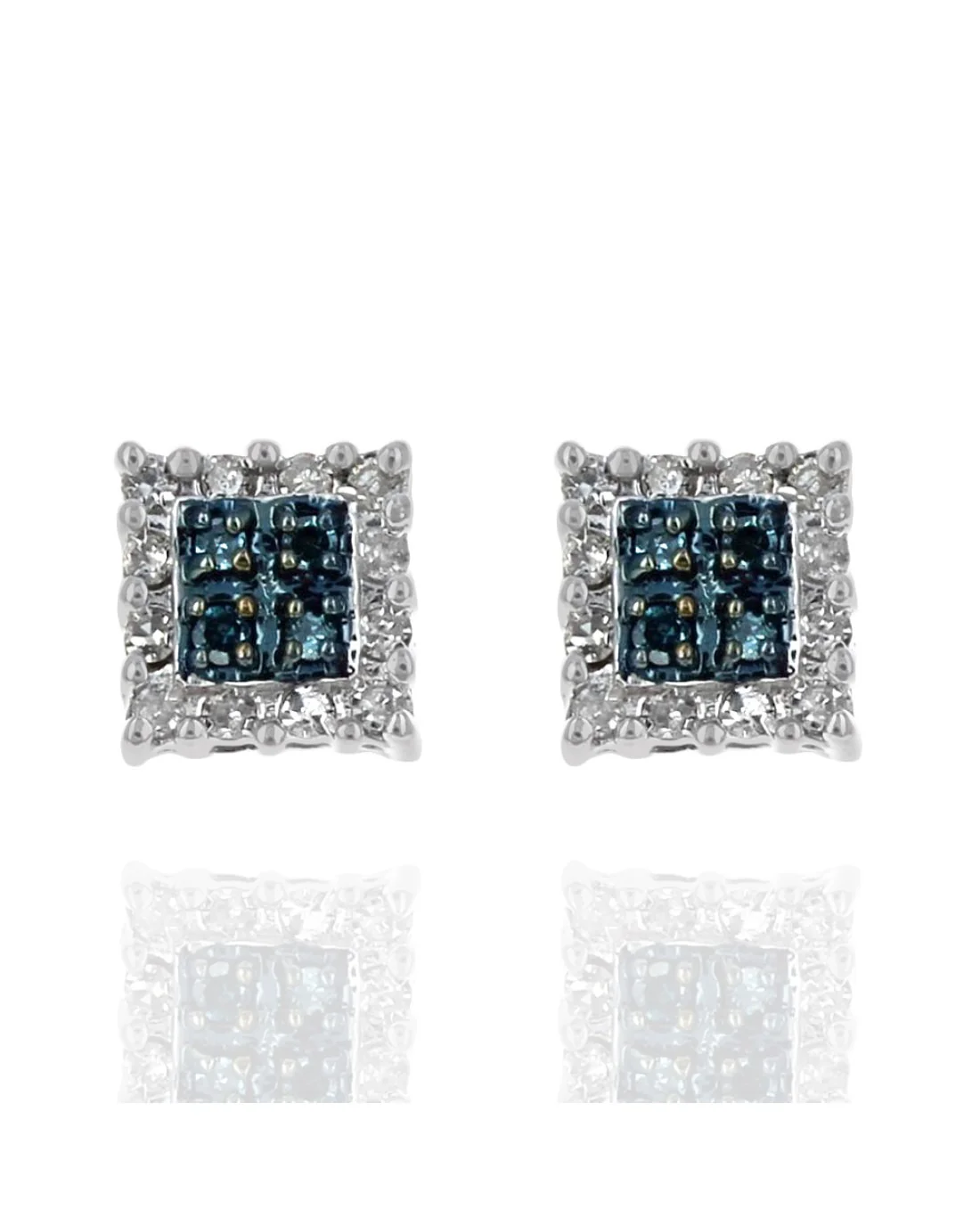 Irradiated Blue and White Diamond Stud Earrings