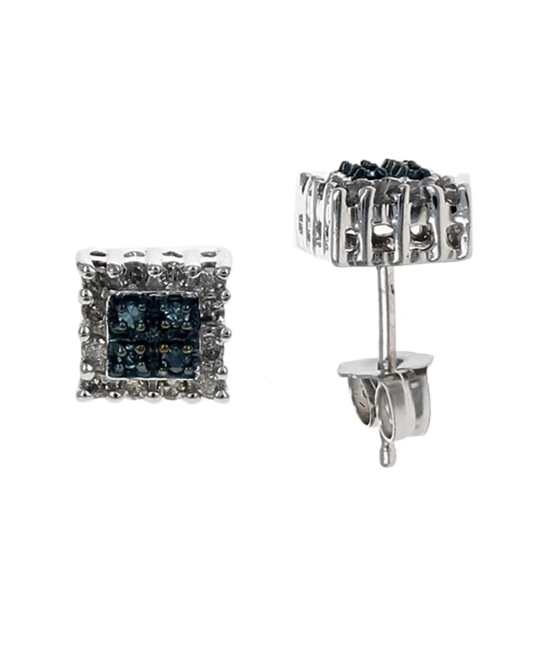 Irradiated Blue and White Diamond Stud Earrings - Image 2