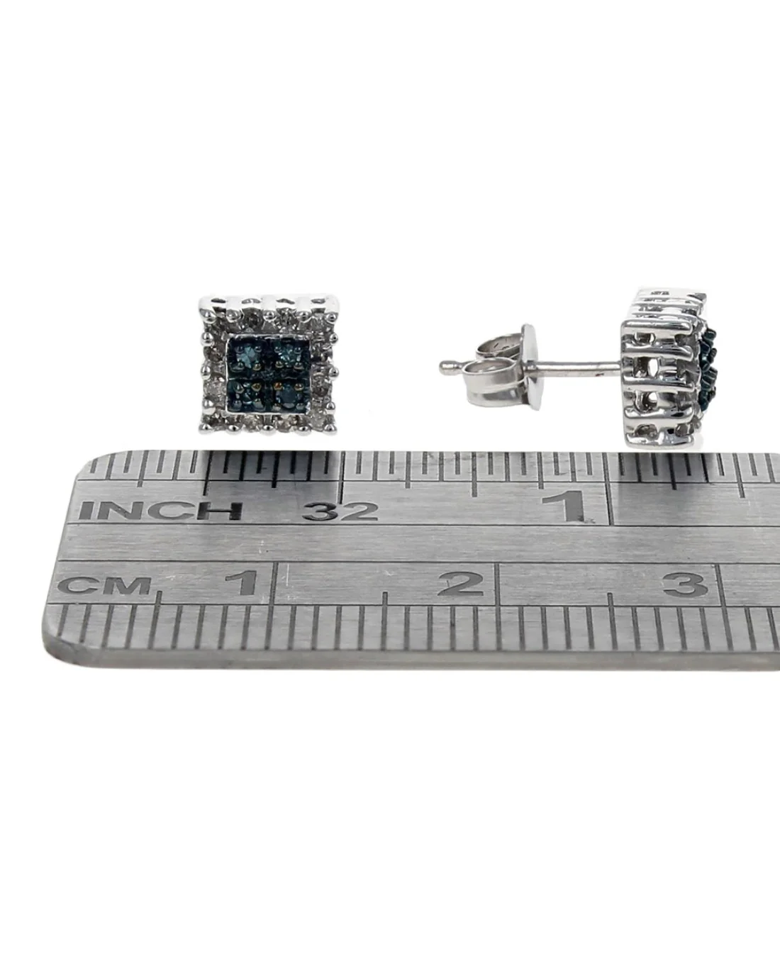 Irradiated Blue and White Diamond Stud Earrings - Image 3