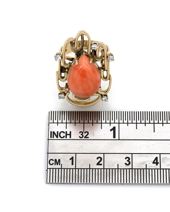 Jack Gutscheider Pear Coral Ring in Yellow Gold - Image 3