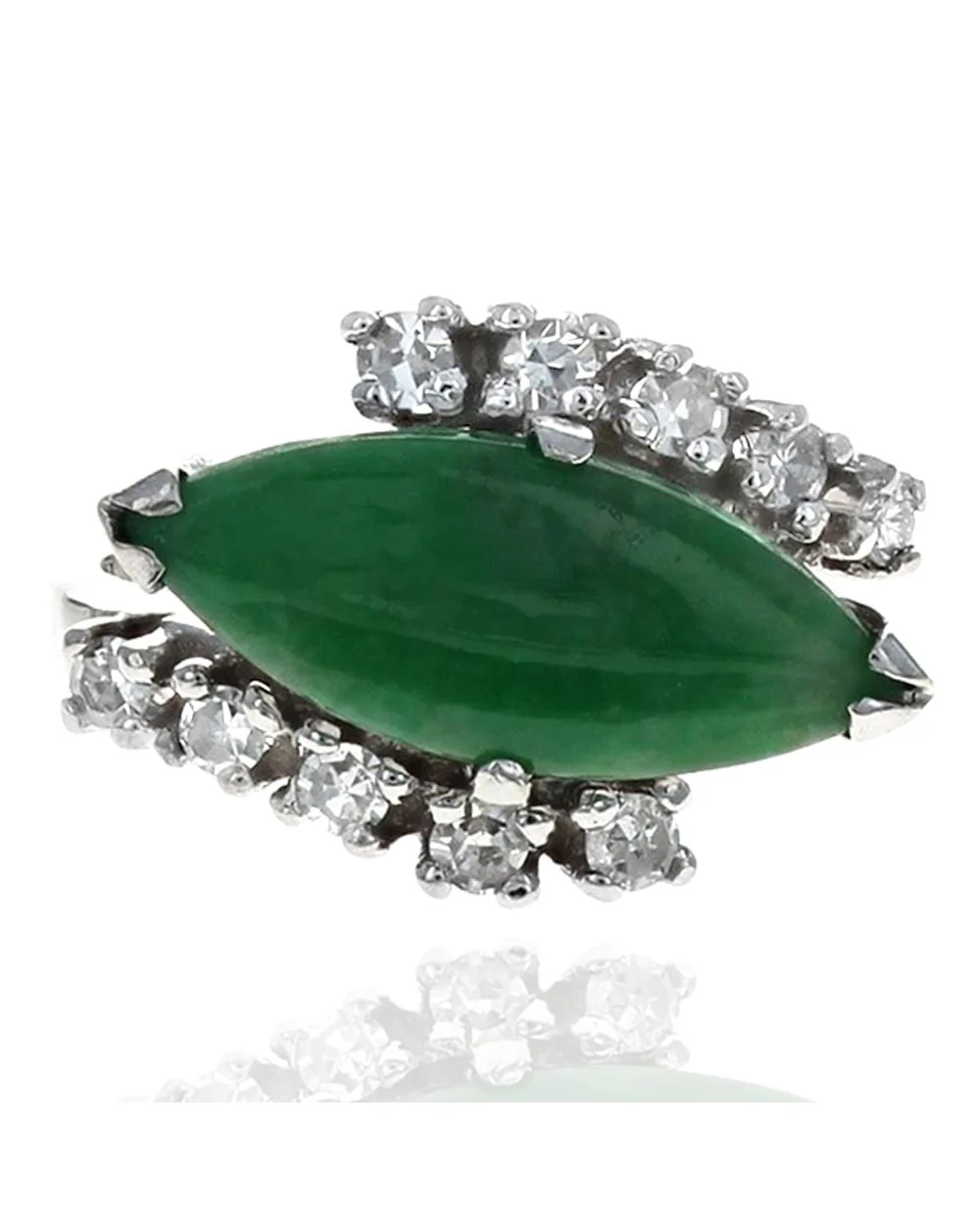 Jadeite and Diamond Bypass Ring - Image 2