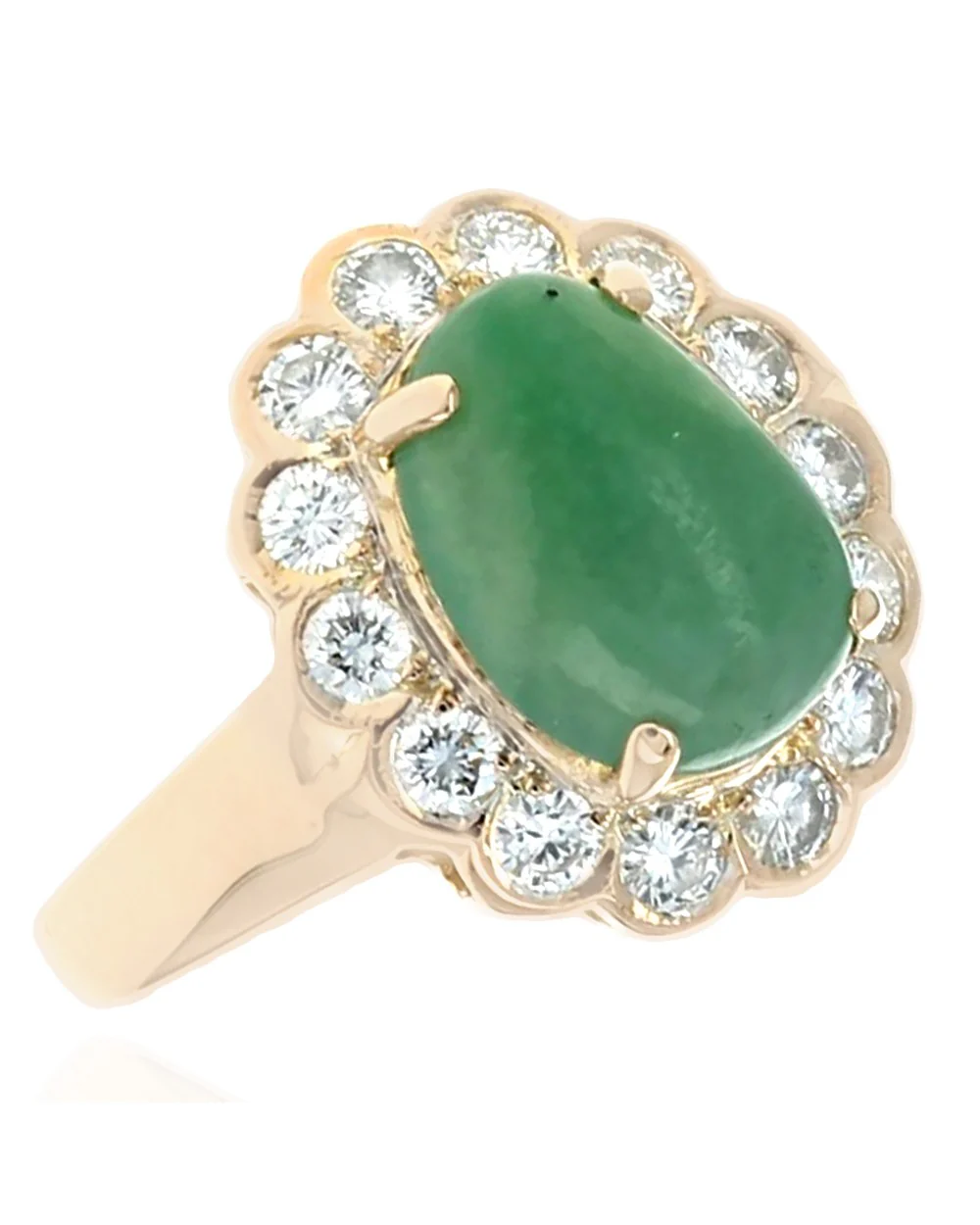 Jadeite and Diamond Halo Ring in Yellow Gold