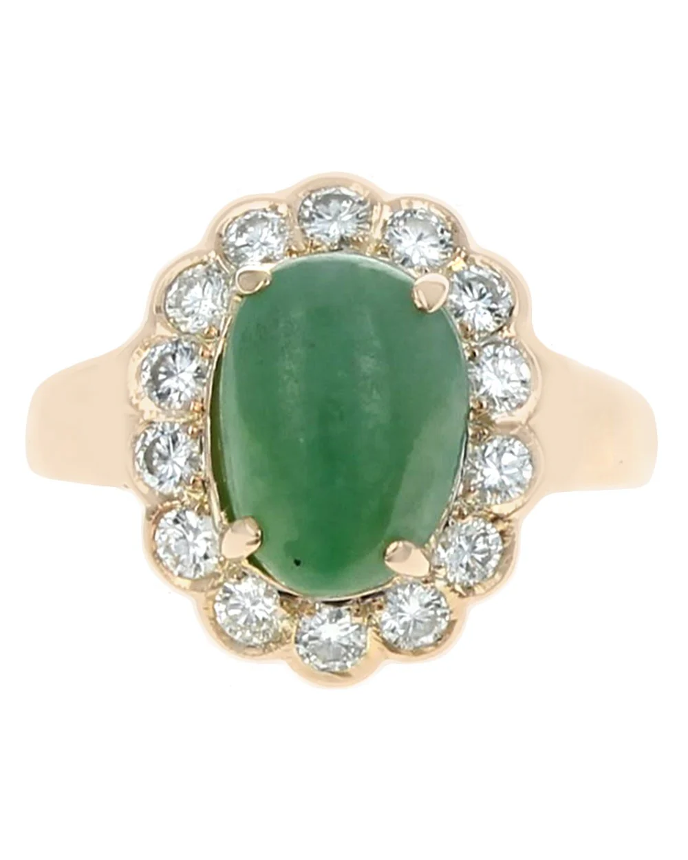 Jadeite and Diamond Halo Ring in Yellow Gold - Image 2