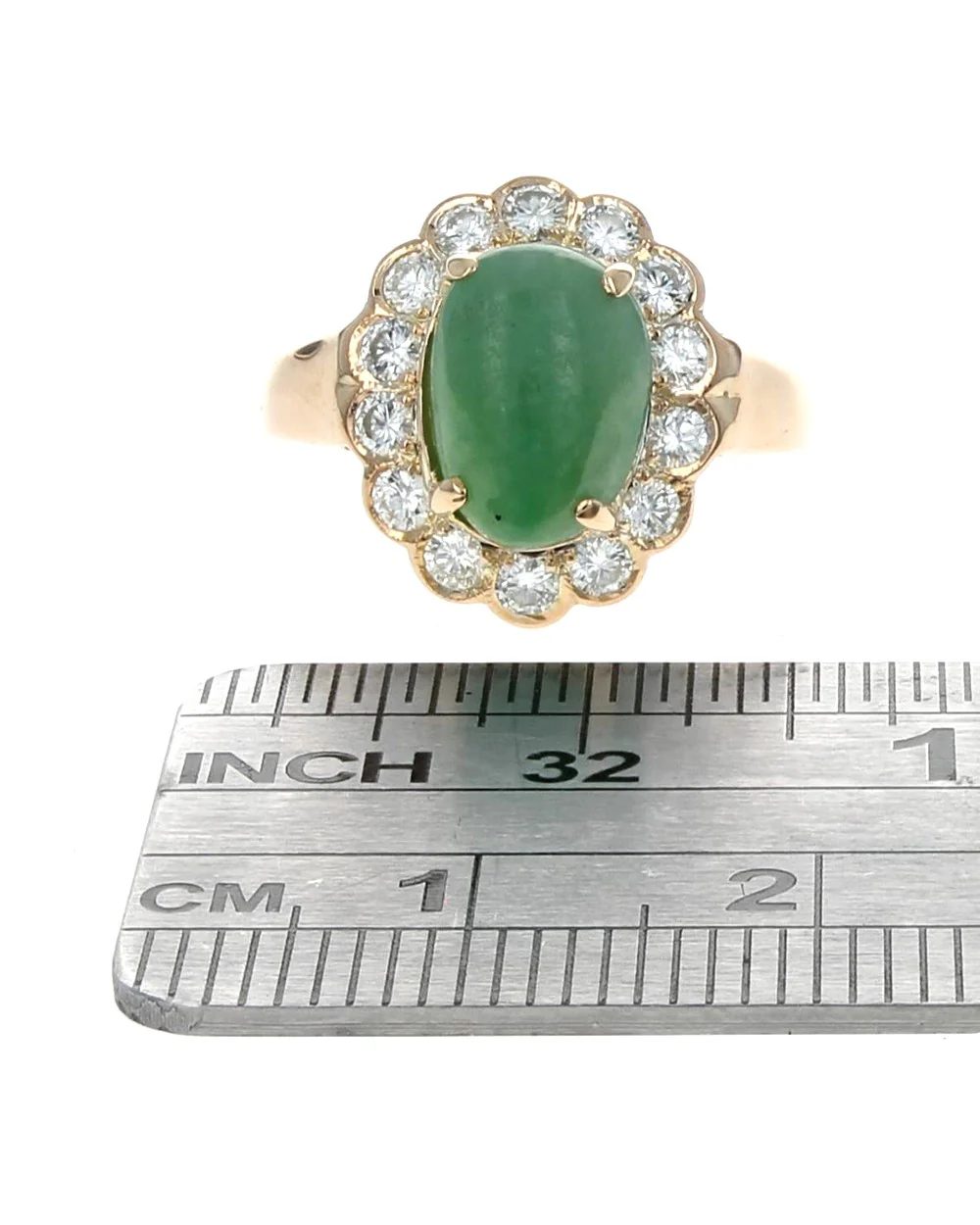 Jadeite and Diamond Halo Ring in Yellow Gold - Image 3