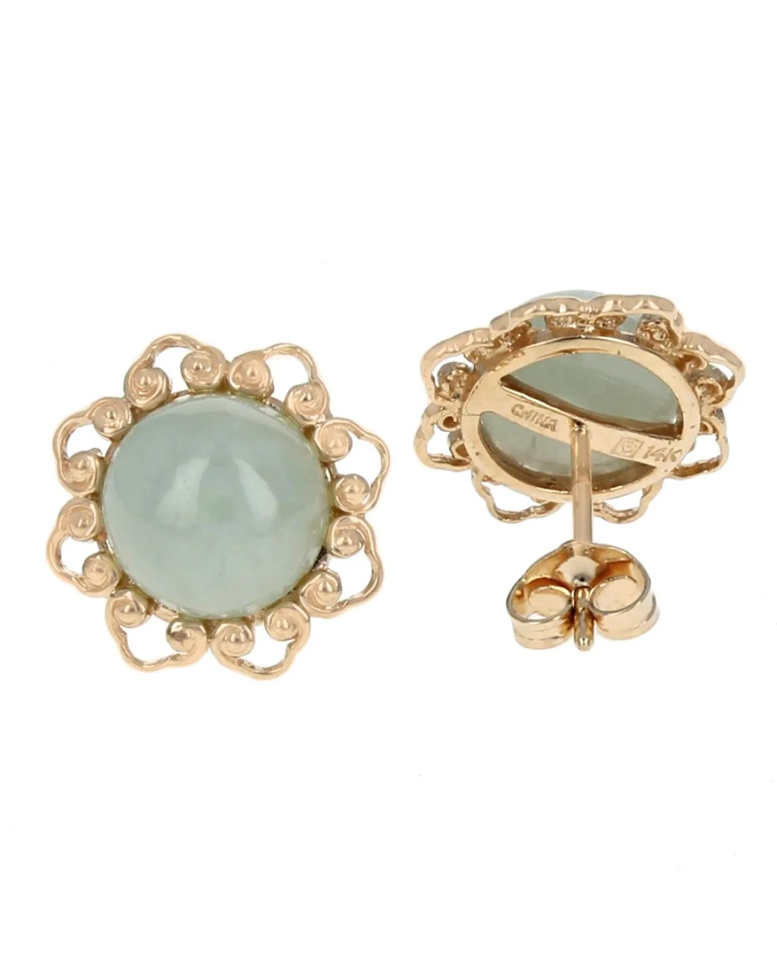 Jadeite Cabochon Stud Earrings - Image 2
