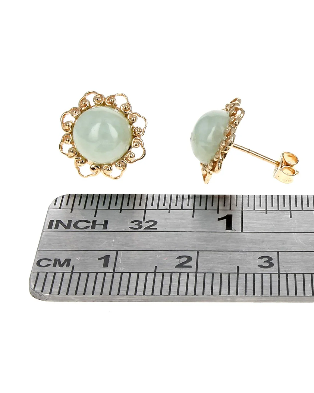 Jadeite Cabochon Stud Earrings - Image 3
