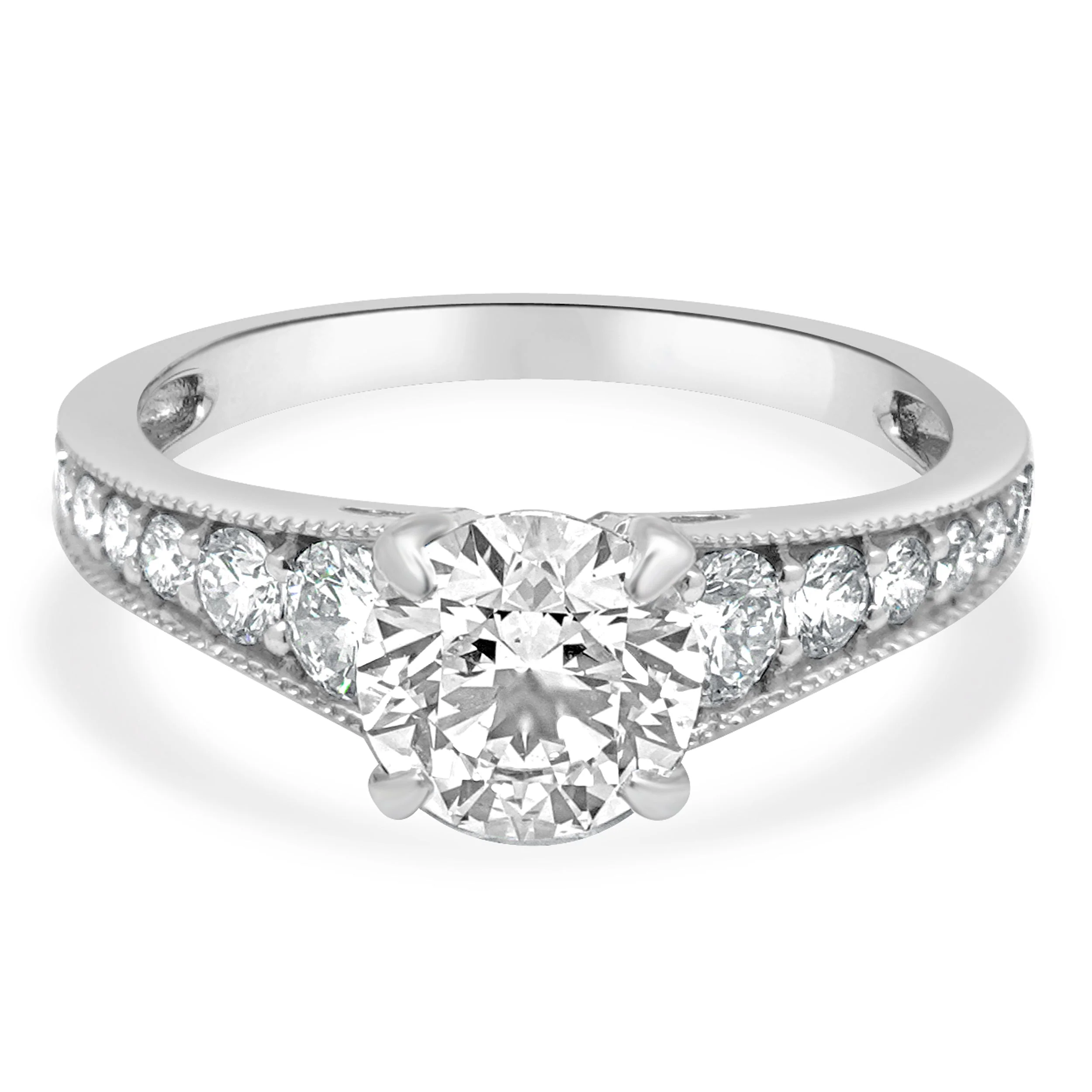 John Atencio Platinum GIA Certified Round Brilliant Cut Diamond Milgrain Engagement Ring