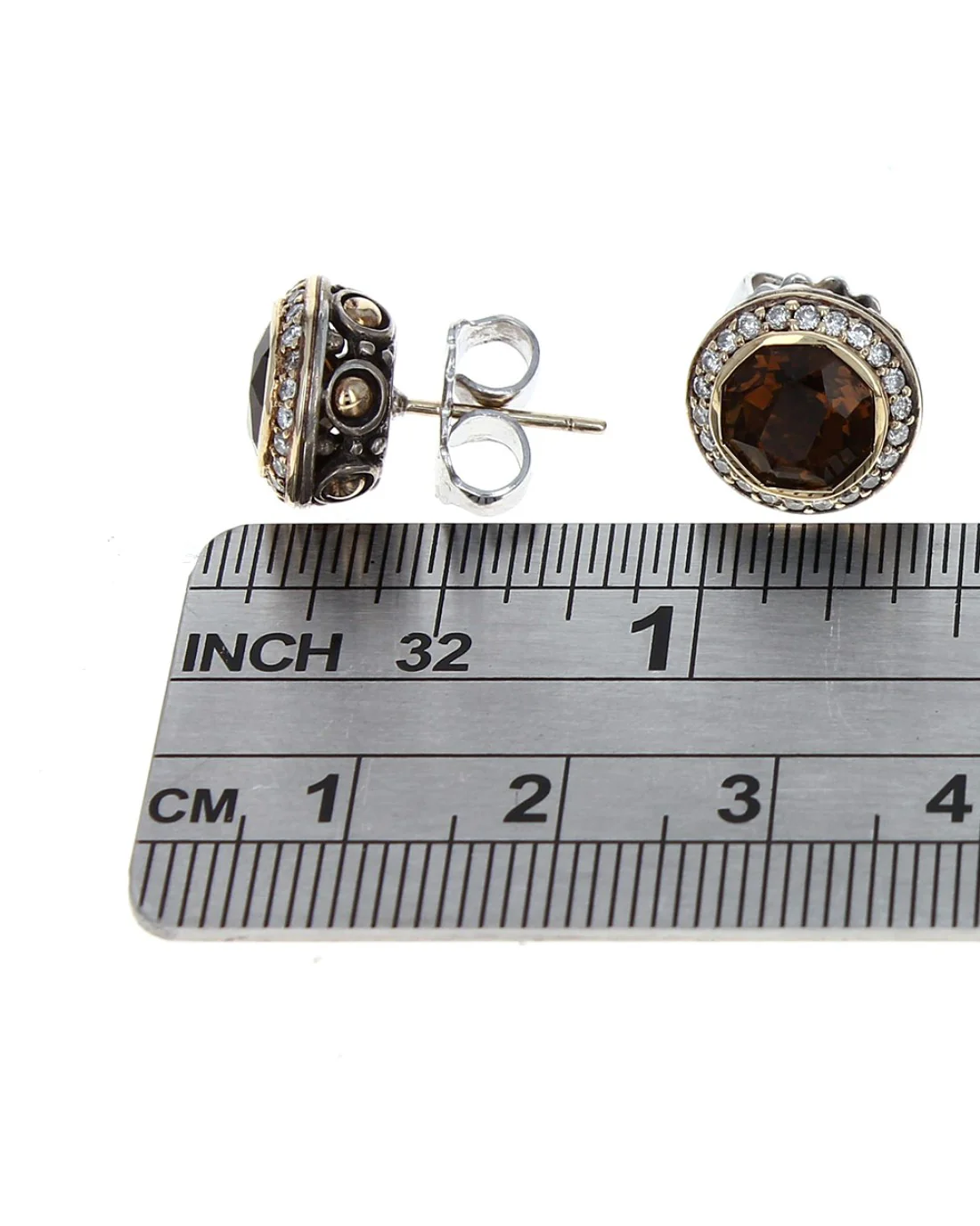 John Hardy Batu Dot Topaz and Diamond Stud Earrings Sterling Silver/ 18KY Gold - Image 3