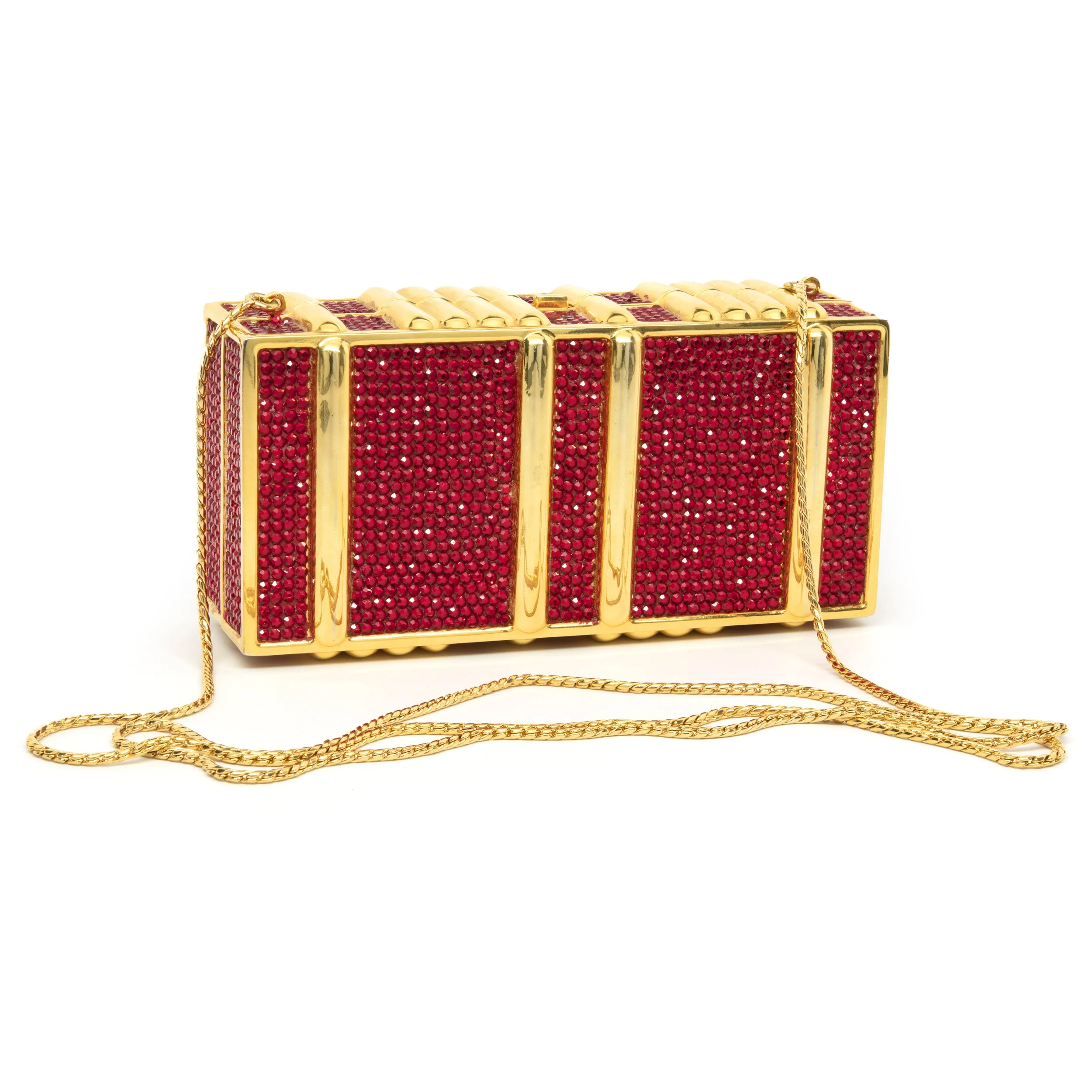 Judith Leiber Gold Tone Red Crystal Clutch with Coin Purse - Image 2