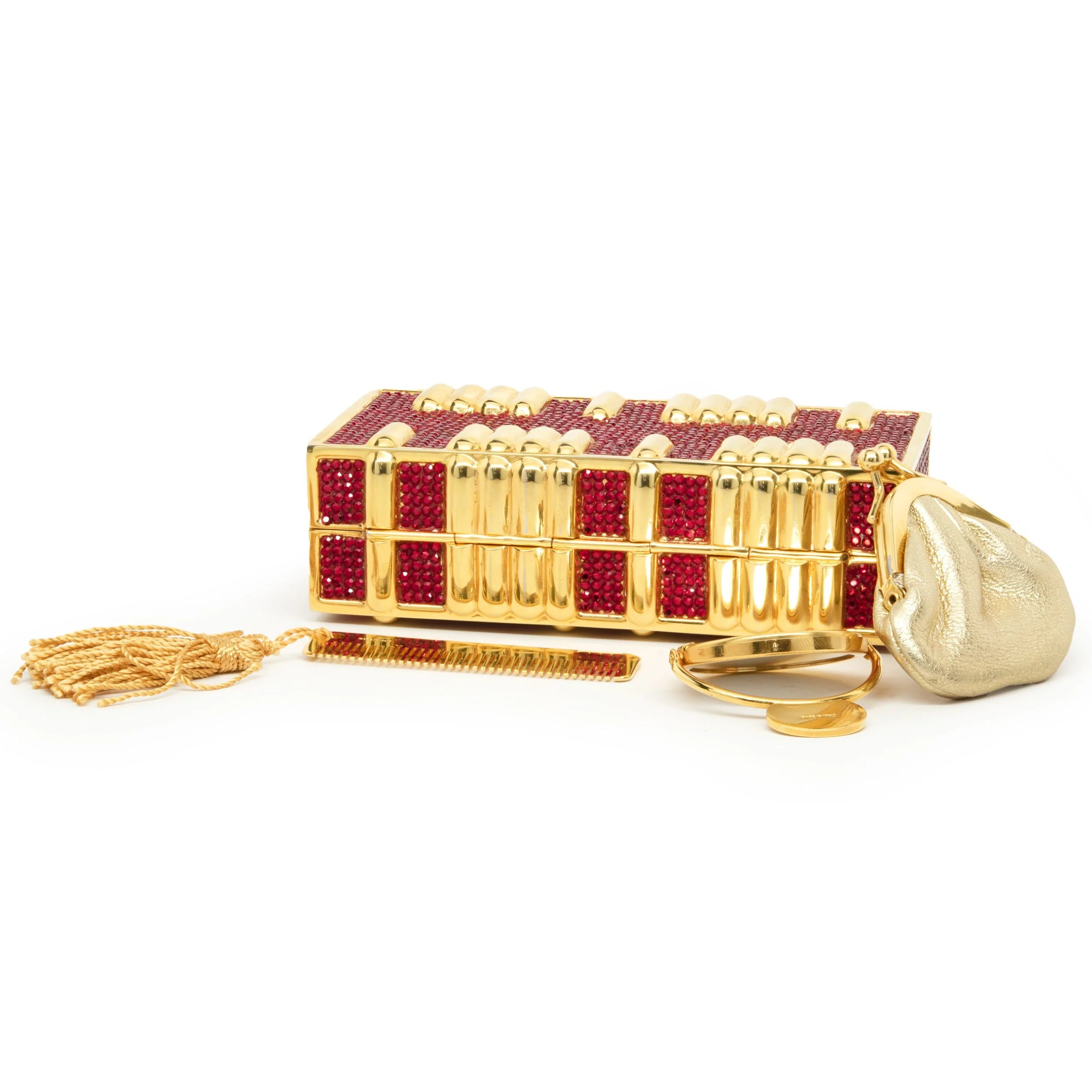 Judith Leiber Gold Tone Red Crystal Clutch with Coin Purse - Image 3