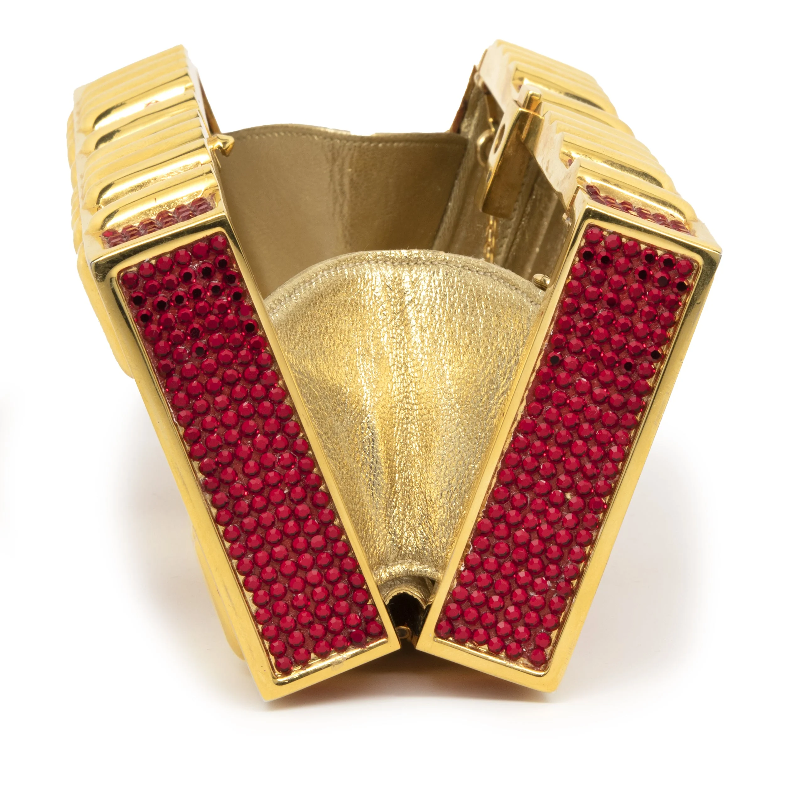 Judith Leiber Gold Tone Red Crystal Clutch with Coin Purse - Image 4