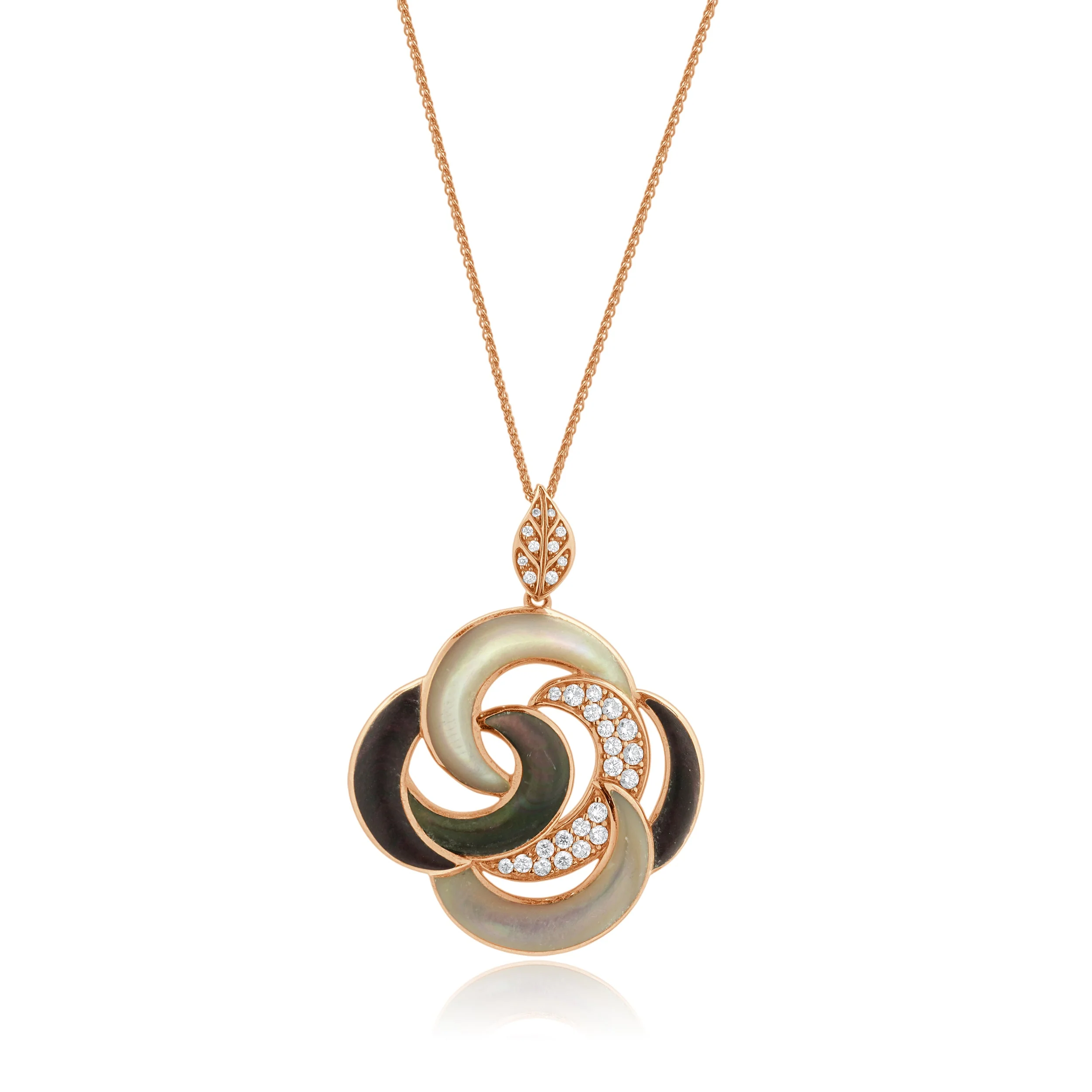 Kabana 14 Karat Rose Gold Mother of Pearl, Spiny Oyster & Diamond Necklace