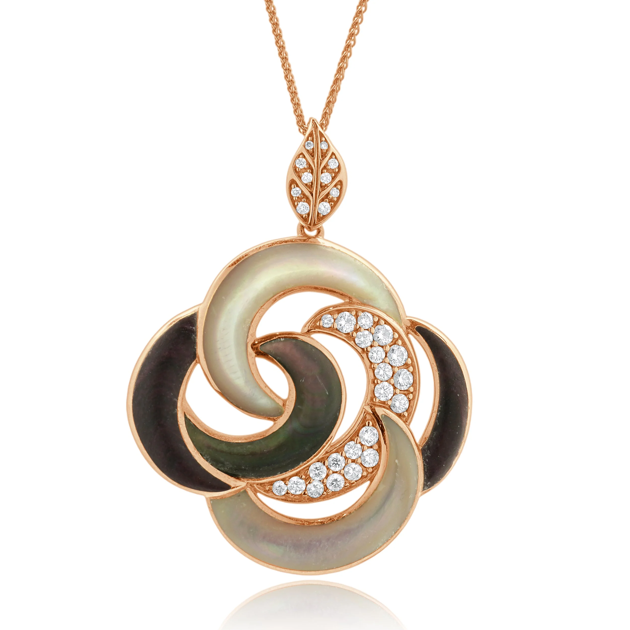 Kabana 14 Karat Rose Gold Mother of Pearl, Spiny Oyster & Diamond Necklace - Image 2