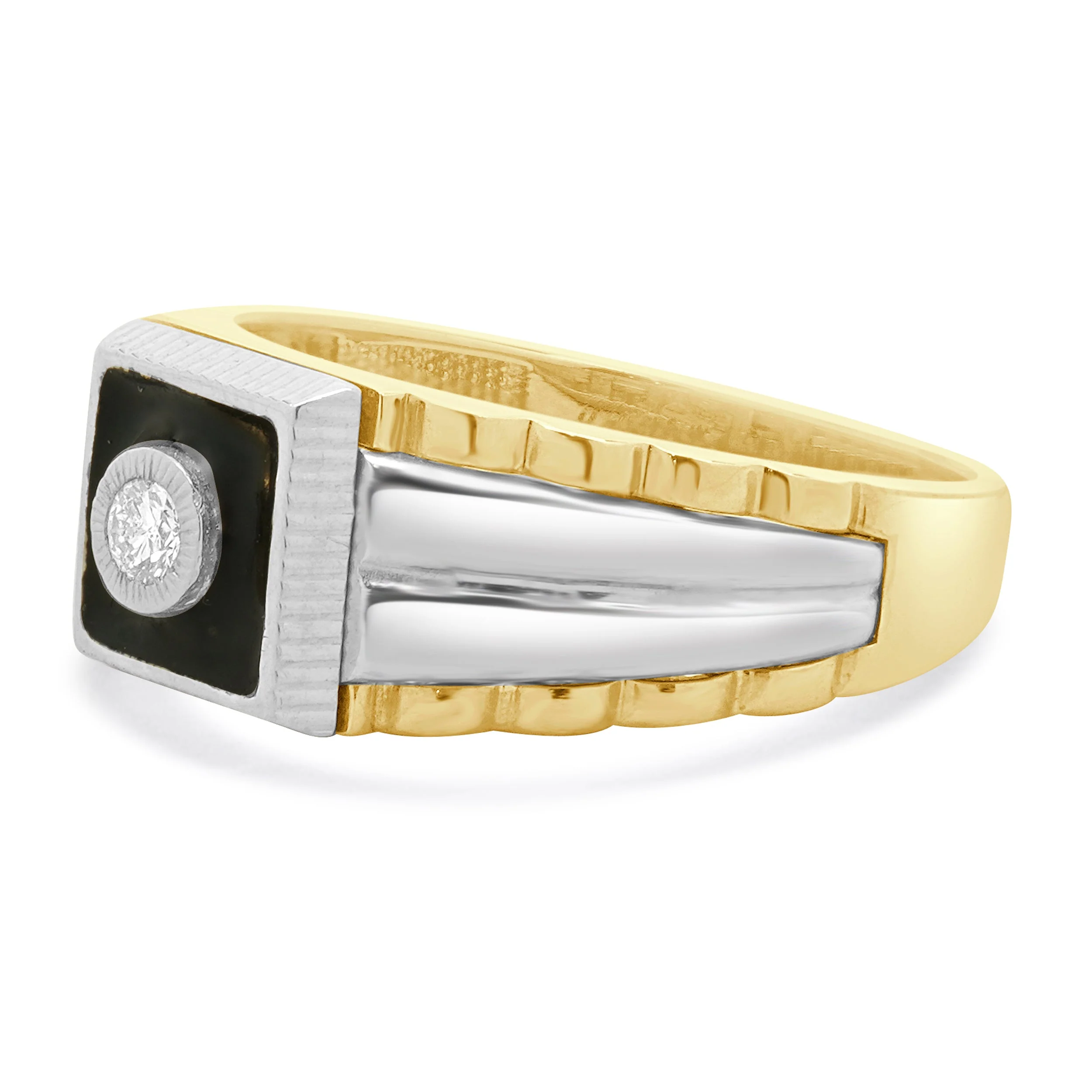 Kallati 14 Karat Two Tone Diamond and Black Enamel Ring - Image 2