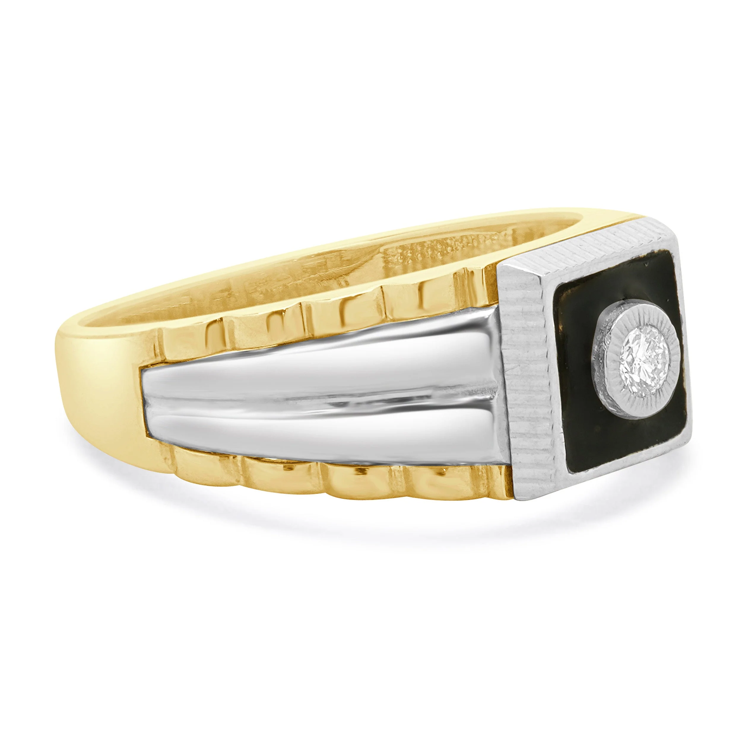 Kallati 14 Karat Two Tone Diamond and Black Enamel Ring - Image 4