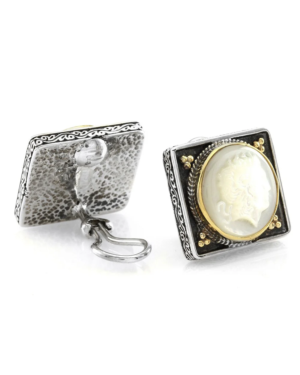 Konstantino MOP Alexander the Great Cameo Earrings in Sterling and Gold - Image 2