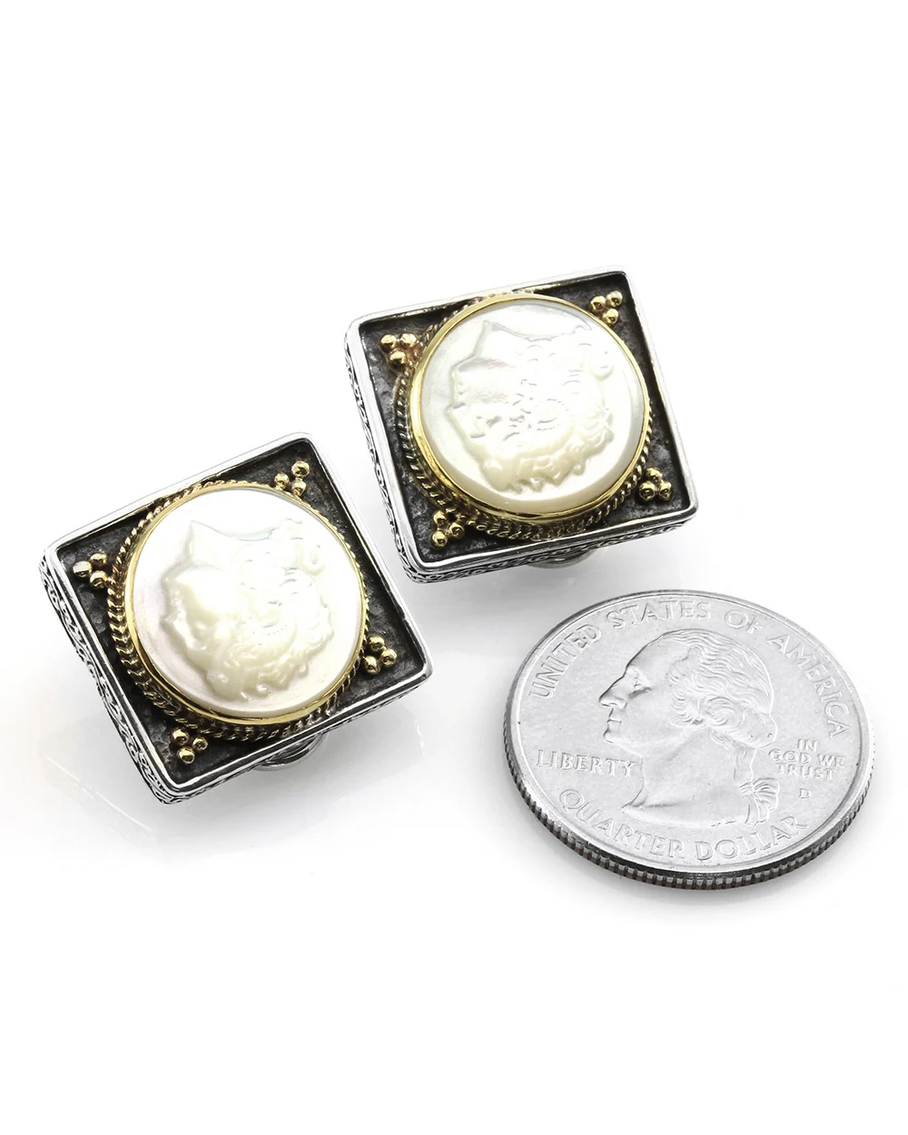 Konstantino MOP Alexander the Great Cameo Earrings in Sterling and Gold - Image 4