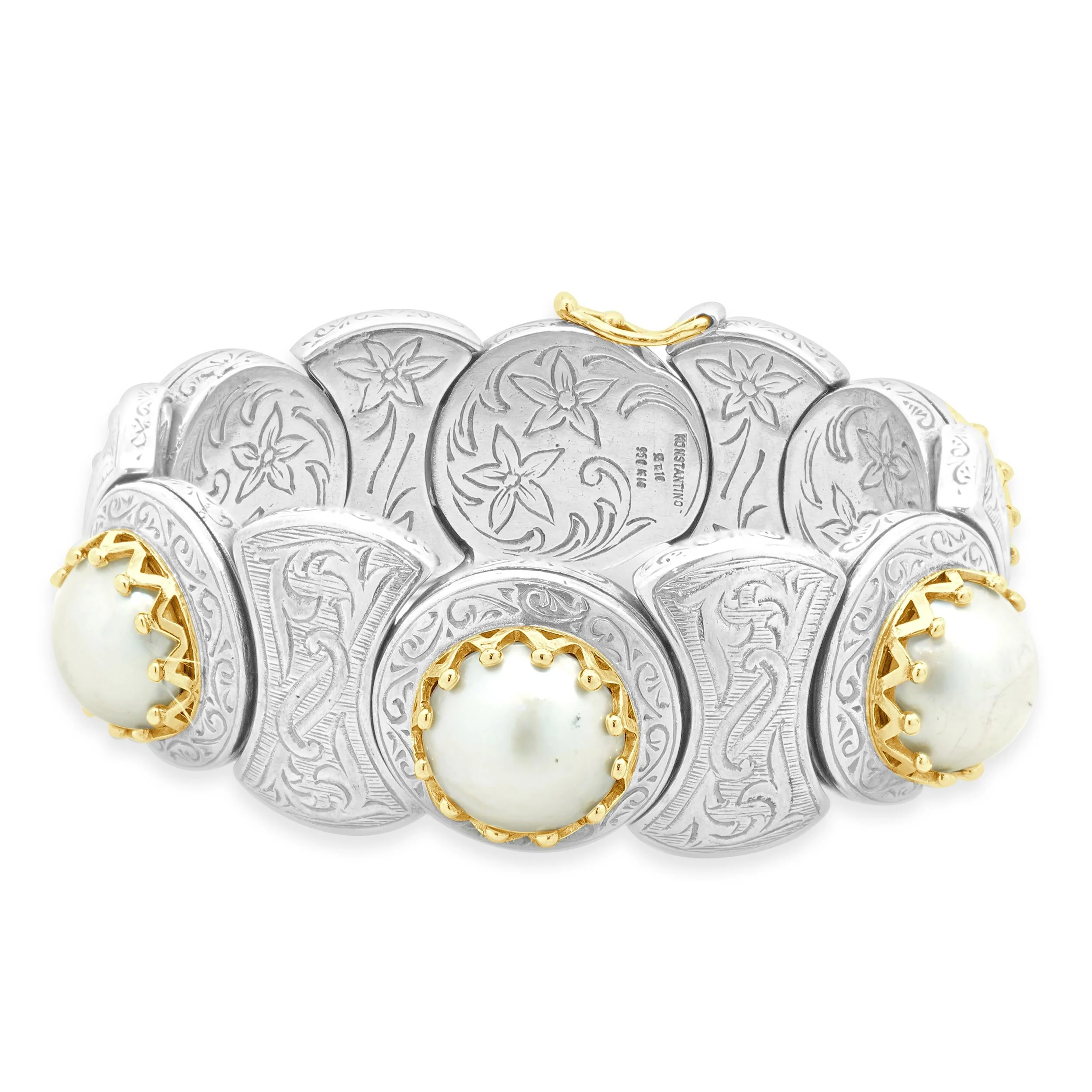 Konstantino Sterling Silver & 18 Karat Yellow Gold Mabe Pearl Bracelet