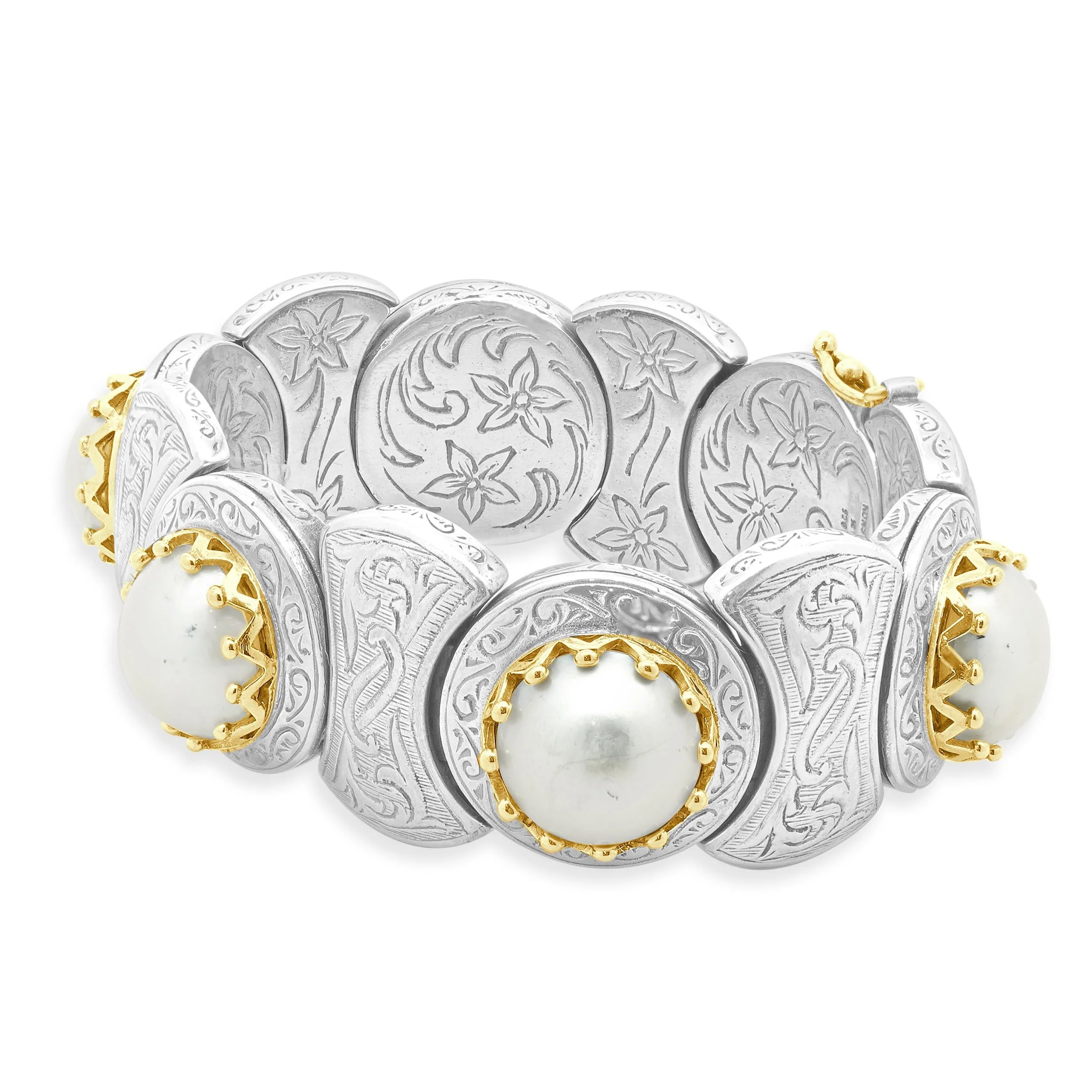 Konstantino Sterling Silver & 18 Karat Yellow Gold Mabe Pearl Bracelet - Image 2