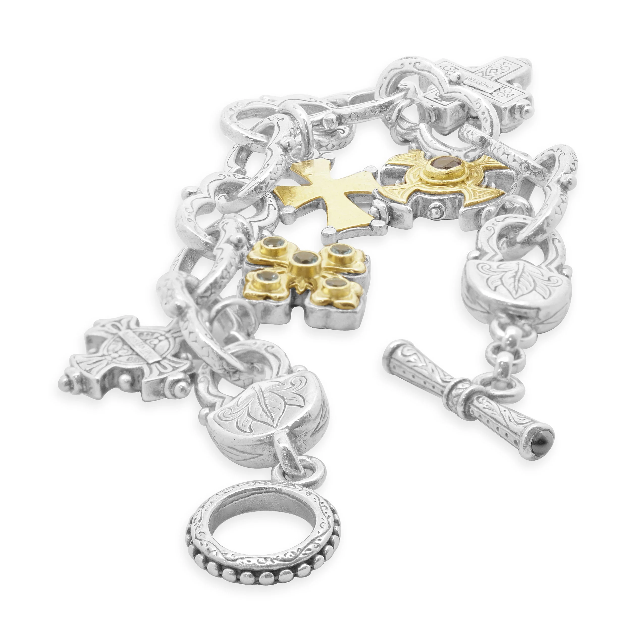 Konstantino Sterling Silver and 18 Karat Yellow Gold Five Maltese Cross Bracelet - Image 2