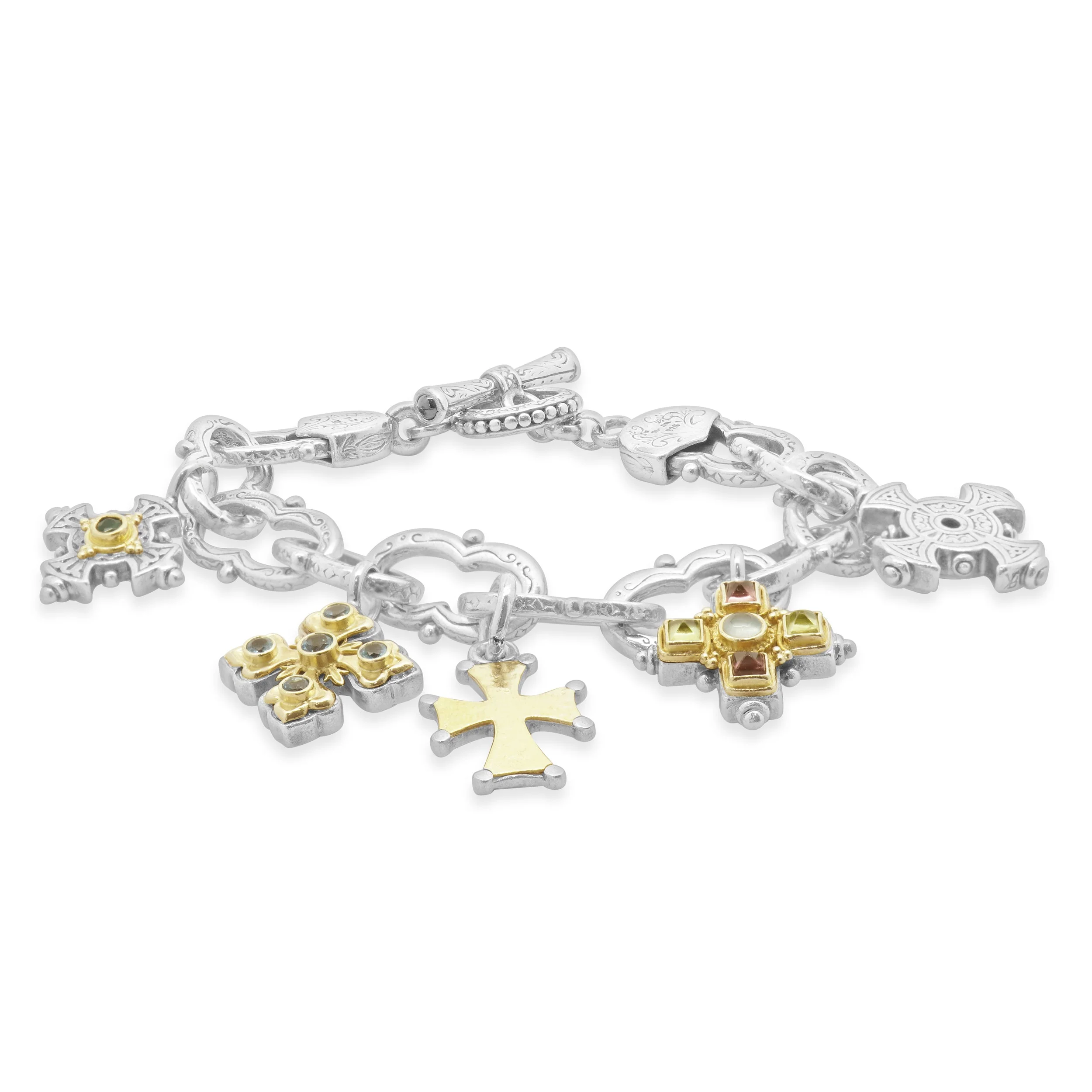 Konstantino Sterling Silver and 18 Karat Yellow Gold Five Maltese Cross Bracelet - Image 3