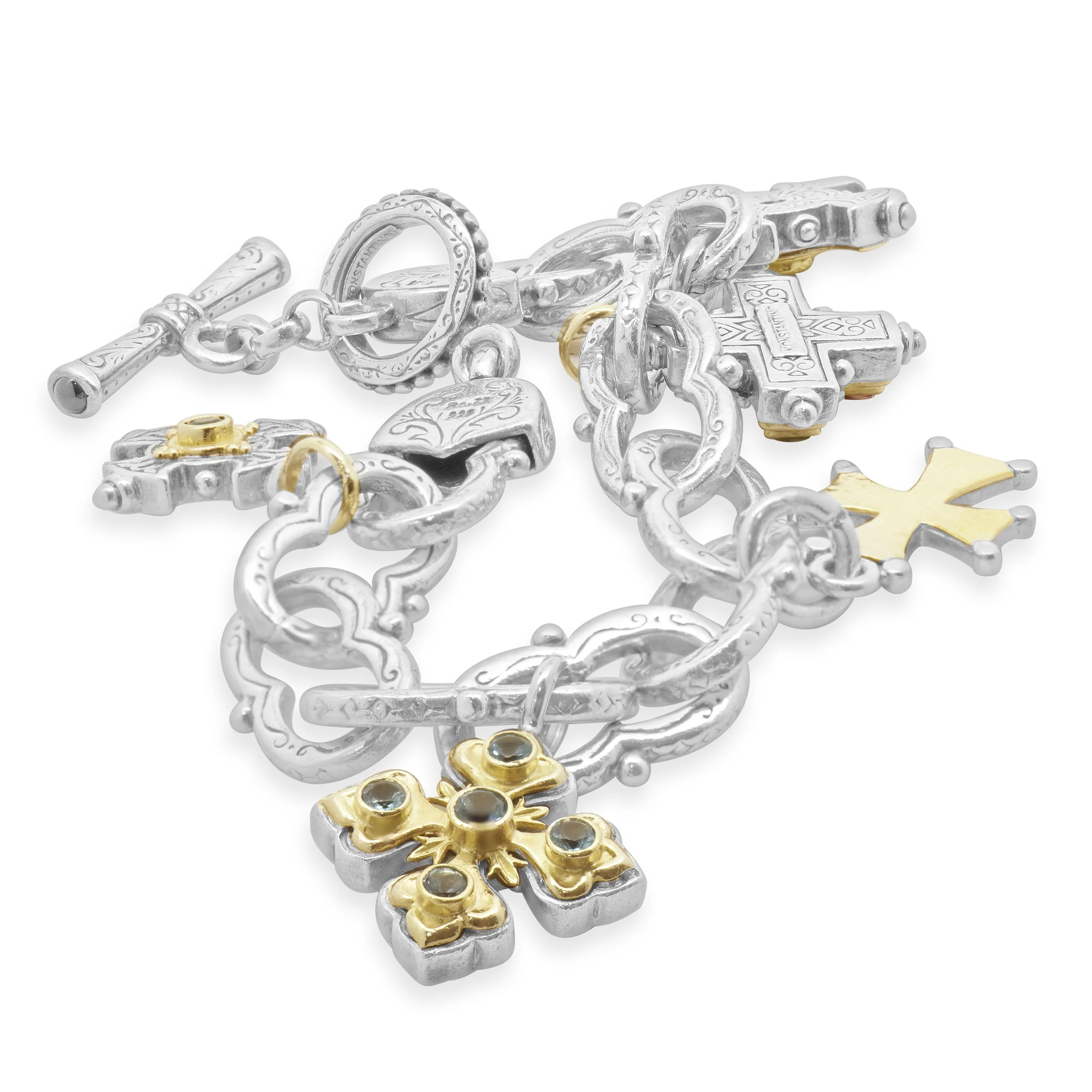 Konstantino Sterling Silver and 18 Karat Yellow Gold Five Maltese Cross Bracelet - Image 4