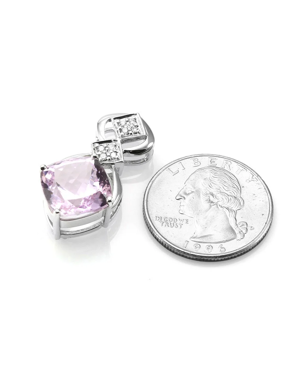 Kunzite and Diamond Drop Pendant in Gold - Image 3